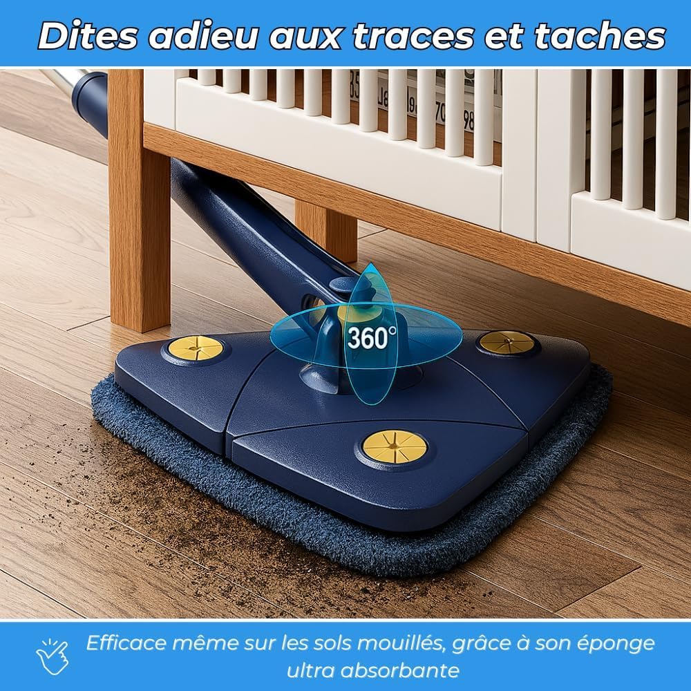 Juego de fregona giratoria de 360° con 5 cabezales de microfibra, limpiador telescópico multisuperficie para madera, azulejos y paredes, fácil de usar y almacenar, diseño de mango ergonómico