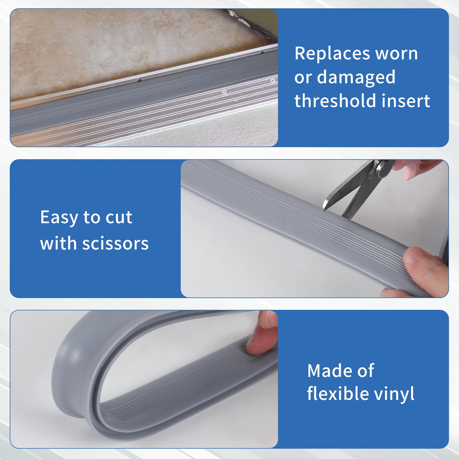 Paquete de 2 sellos de umbral de puerta de 35 pulgadas de vinilo de repuesto para umbrales de aluminio de altura ajustable, tira flexible para puerta delantera exterior (gris)