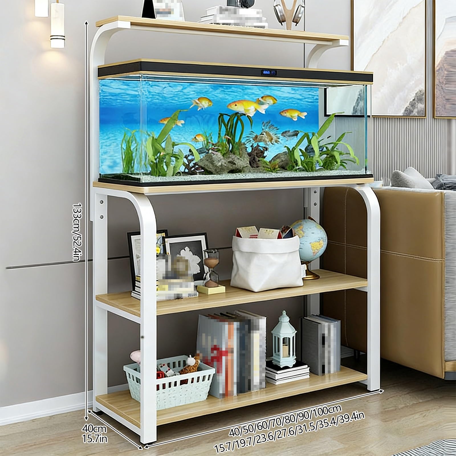 Stojak do akwarium, Regulowany stalowy stojak do akwarium z wielopoziomowym miejscem przechowywania, wielokolorowy, wiele rozmiarów(White,70x40x133cm)
