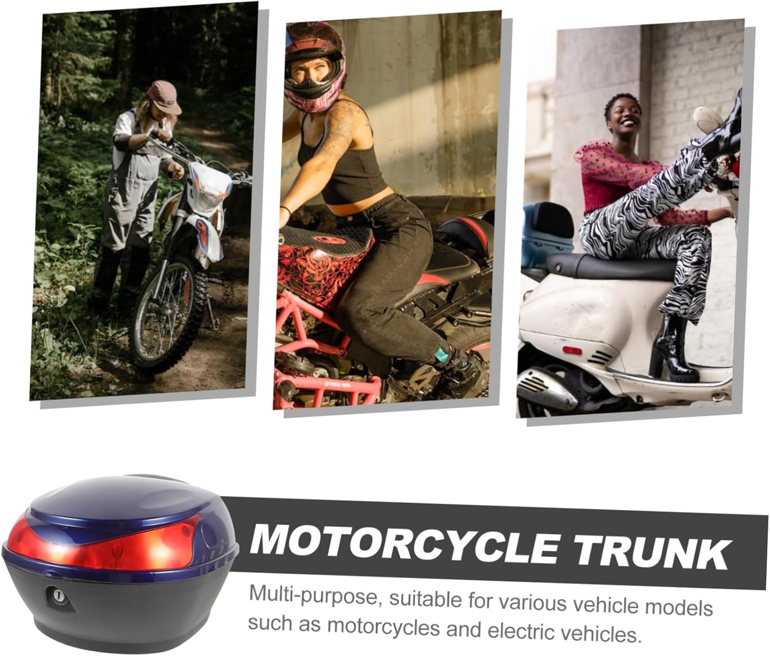 Unomor Motorcycle Trunk Tail Box Motorcycle Storage Case for Luggage Helmets Gear Capacity Electric Scooter Rear Trunk with Easy Clean Surface