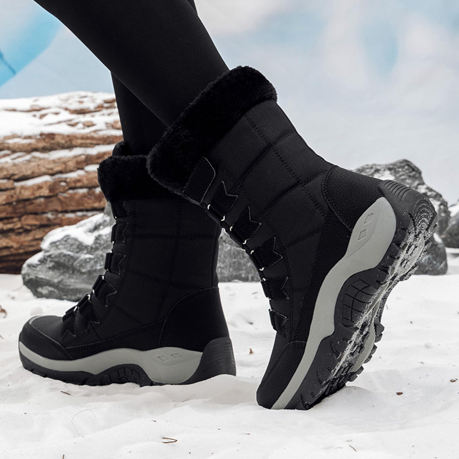 Damskie buty zimowe o szerokim kroju, wodoodporne buty i flauszowa podszewka, antypoślizgowa podeszwa, na co dzień i lekkie wędrówki