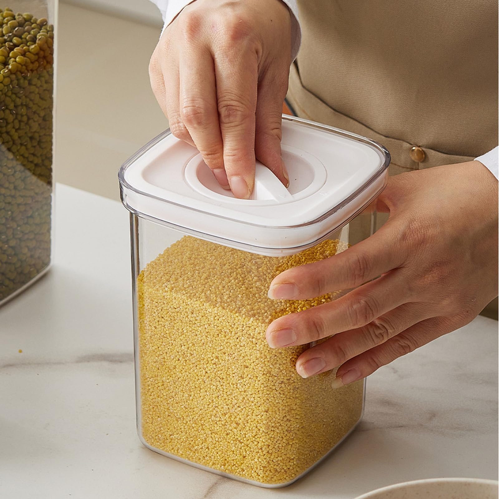 Set di lattine sigillate trasparenti, contenitore per cereali, scatola di supporto sigillante impilabile multiuso trasparente riutilizzabile in plastica per fagioli, cereali, noci (8 confezioni da