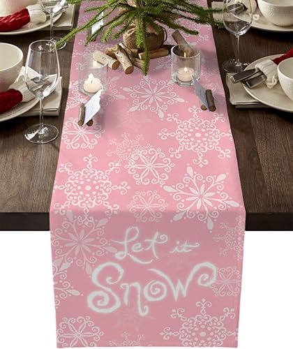 Miniatura 1 de Camino de mesa de Navidad, copos de nieve, nieve, vacaciones, camino de mesa para Navidad, camino de cena rosa, decoración de fiesta, 14 x 72