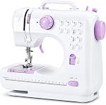 Machine à coudre électrique, portable Mini Machine à coudre avec 12 Emplacements, couture inversée & LED Lumière, vitesse réglable avec pédale de pied, comprend tiroir de stockage