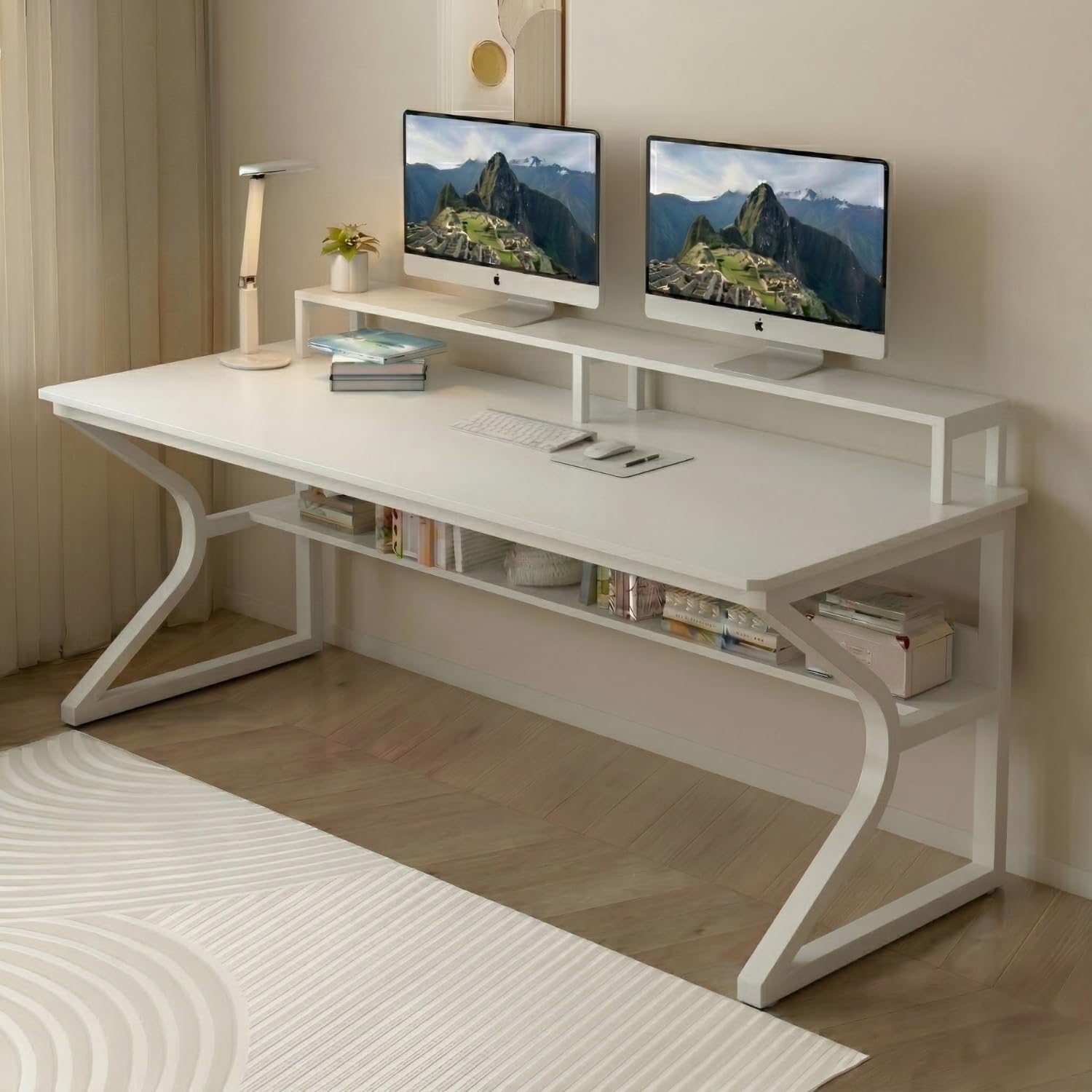 TEKAVO Qri Computer Table for Home Pc | Office Table for Home | Lower Shelf & Moniter Riser, Laptop Table, Worktable, Study Table, Workstation | White Wood, Metal, (120 Cm x 60 Cm) - DIY