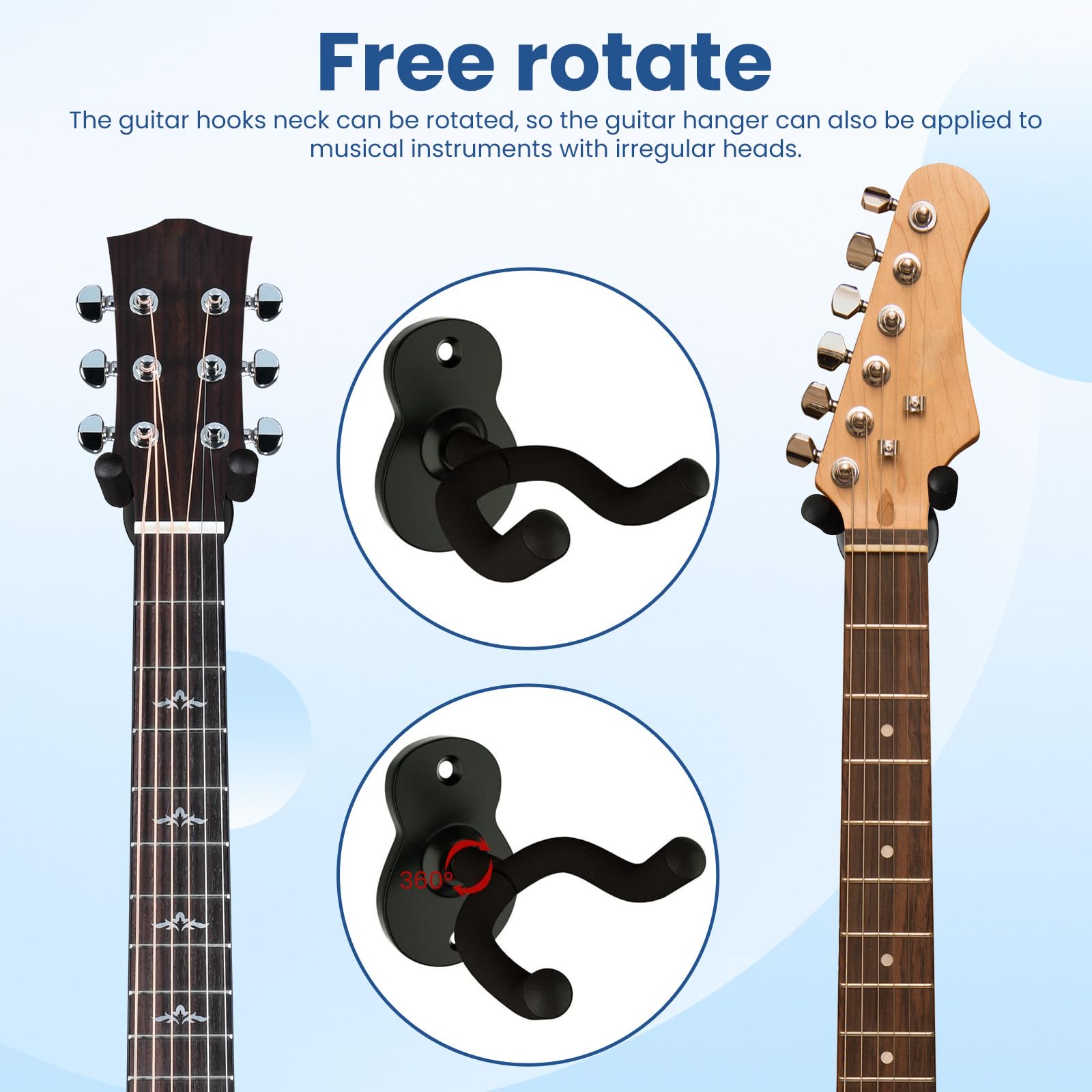 Admygo Lot De 2 Crochets Guitare + 4 Aimants - Support Mural Pour Guitare, Ukulélé, Violon - Métal Avec Rembourrage EVA