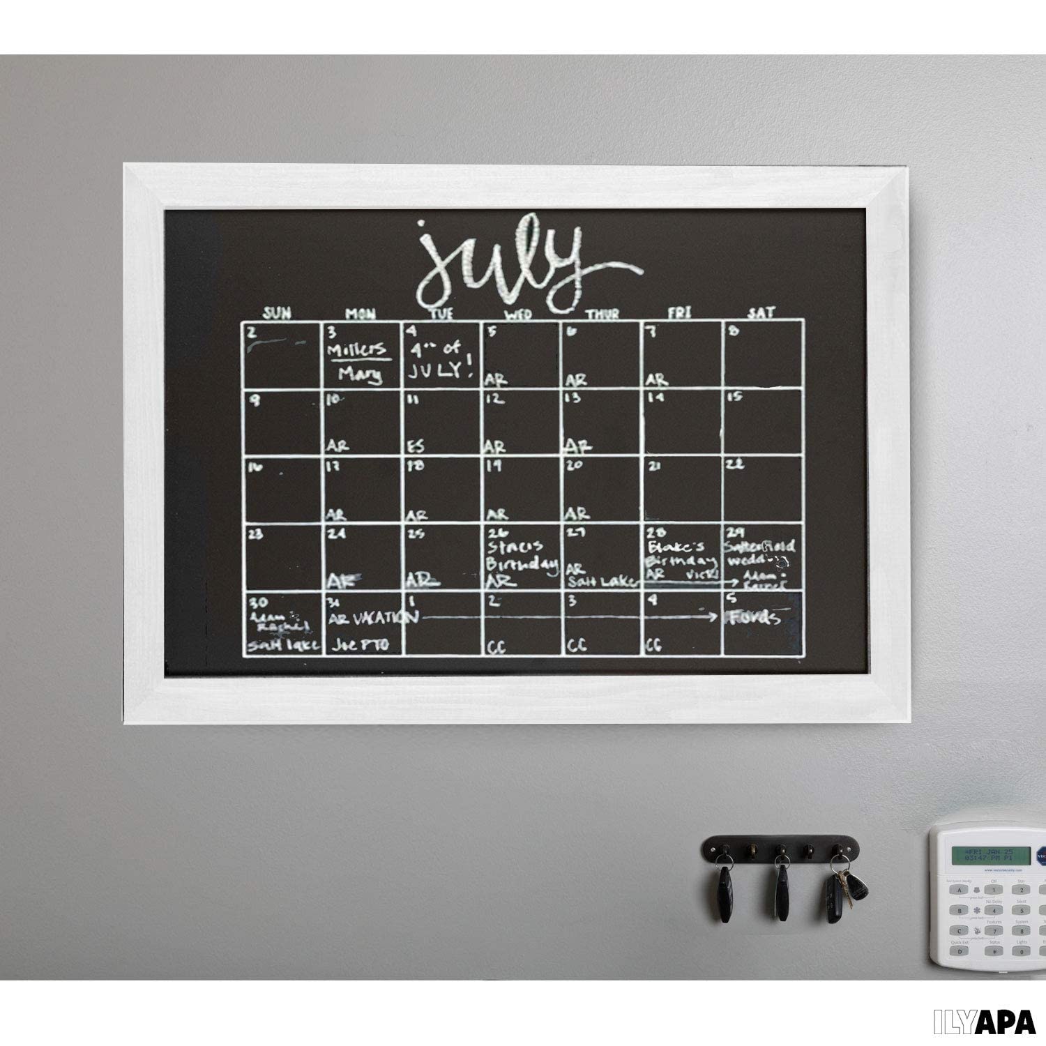 Placa de pizarra magnética de madera rústica para cocina, 50,8 x 76,8 cm, marco blanco, para colgar en la pared, para decoración de granjas, bodas, restaurantes y hogar