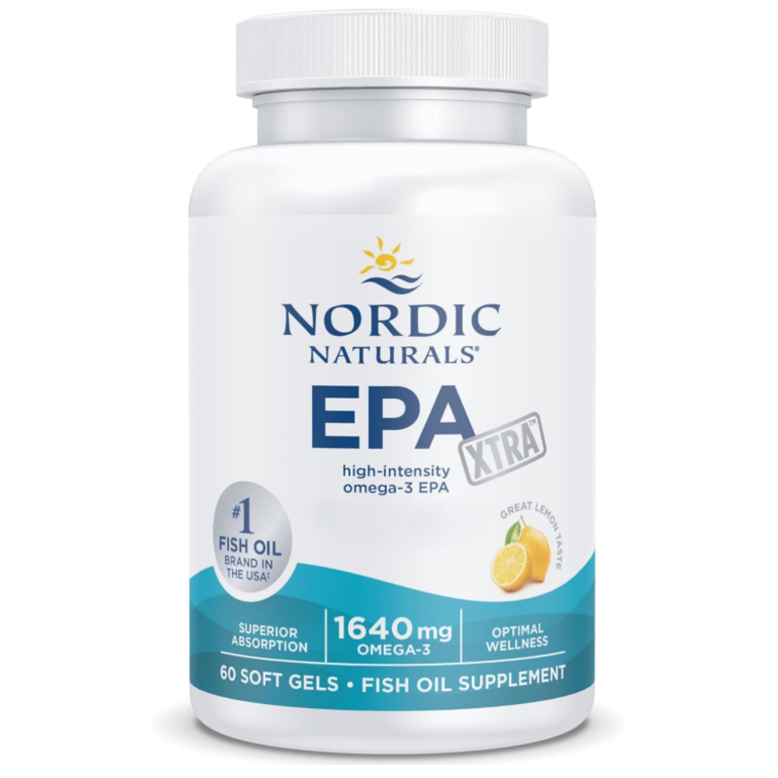 Nordic Naturals EPA Xtra 1.640 mg, Omega-3-Kapseln mit Omega-Fettsäuren, hochdosiertes Fischöl mit EPA und DHA, Zitronengeschmack, 60 Weichkapseln, sojafrei, glutenfrei