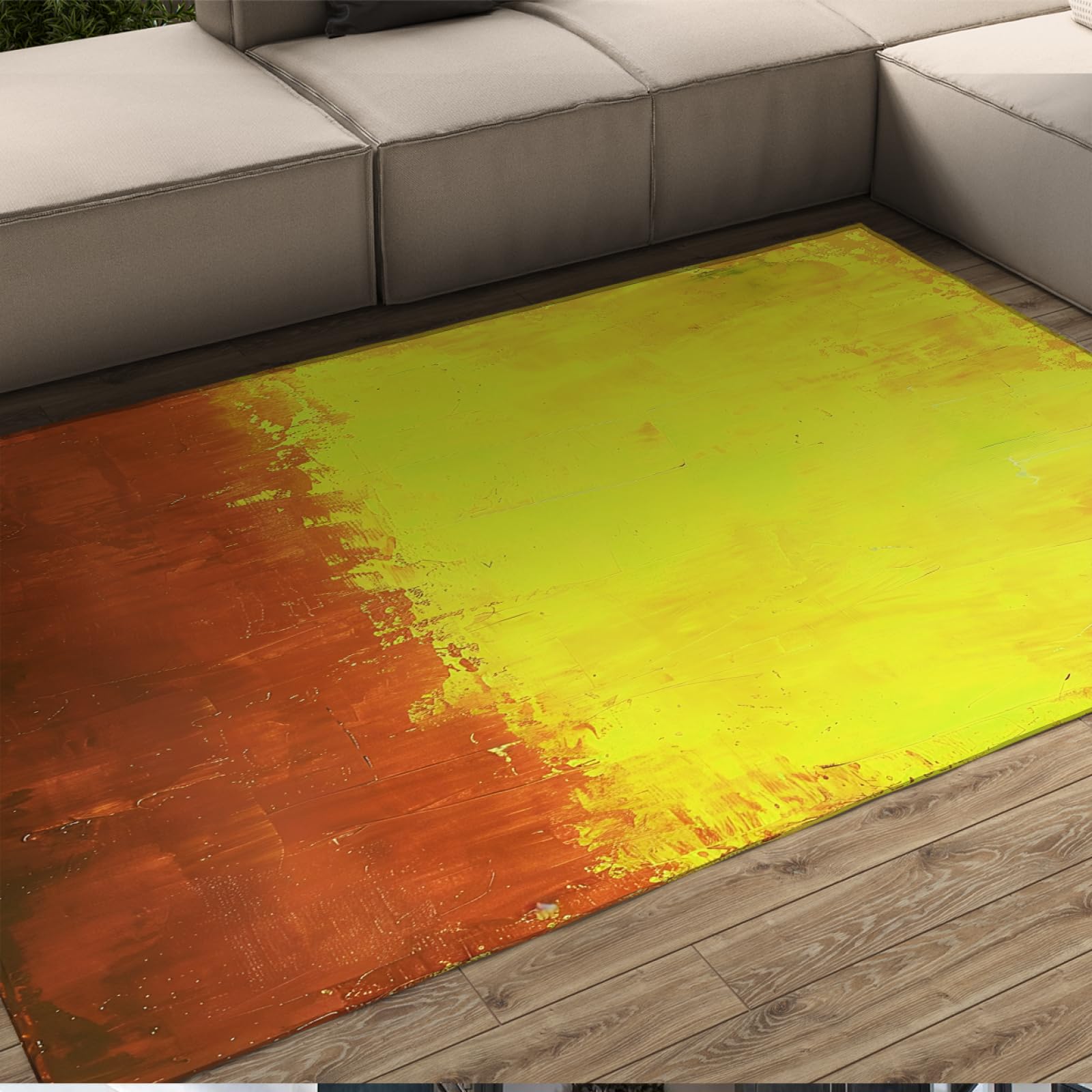 Tapis de ferme jaune et rouge lavable moderne 80x150cm