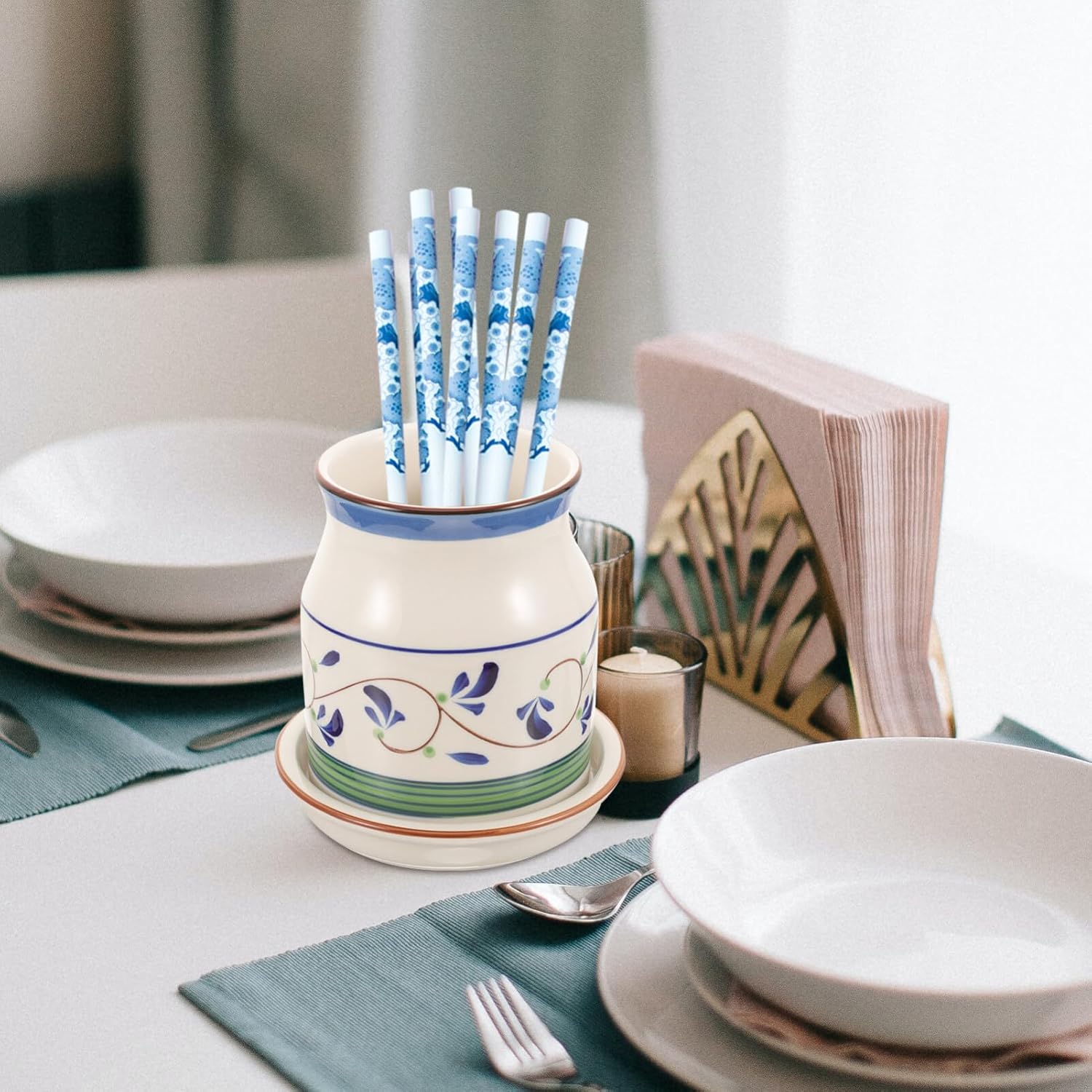 Angoily Ceramic Chopstick Draining Holder Multipurpose Cutlery Drying Rack for Kitchen and Elegant Tableware Organizer for Spoons Forks and Chopsticks