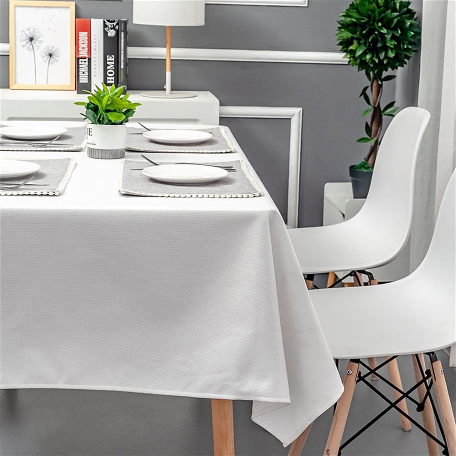 RENRUIRUI- Biała Bawełniana Lniana Obrus Zmywalny Stół Pokrywa Na Ślub Prysznic Ślubny Urodziny Branquet Stół Wystrój (Size : 140X120cm)