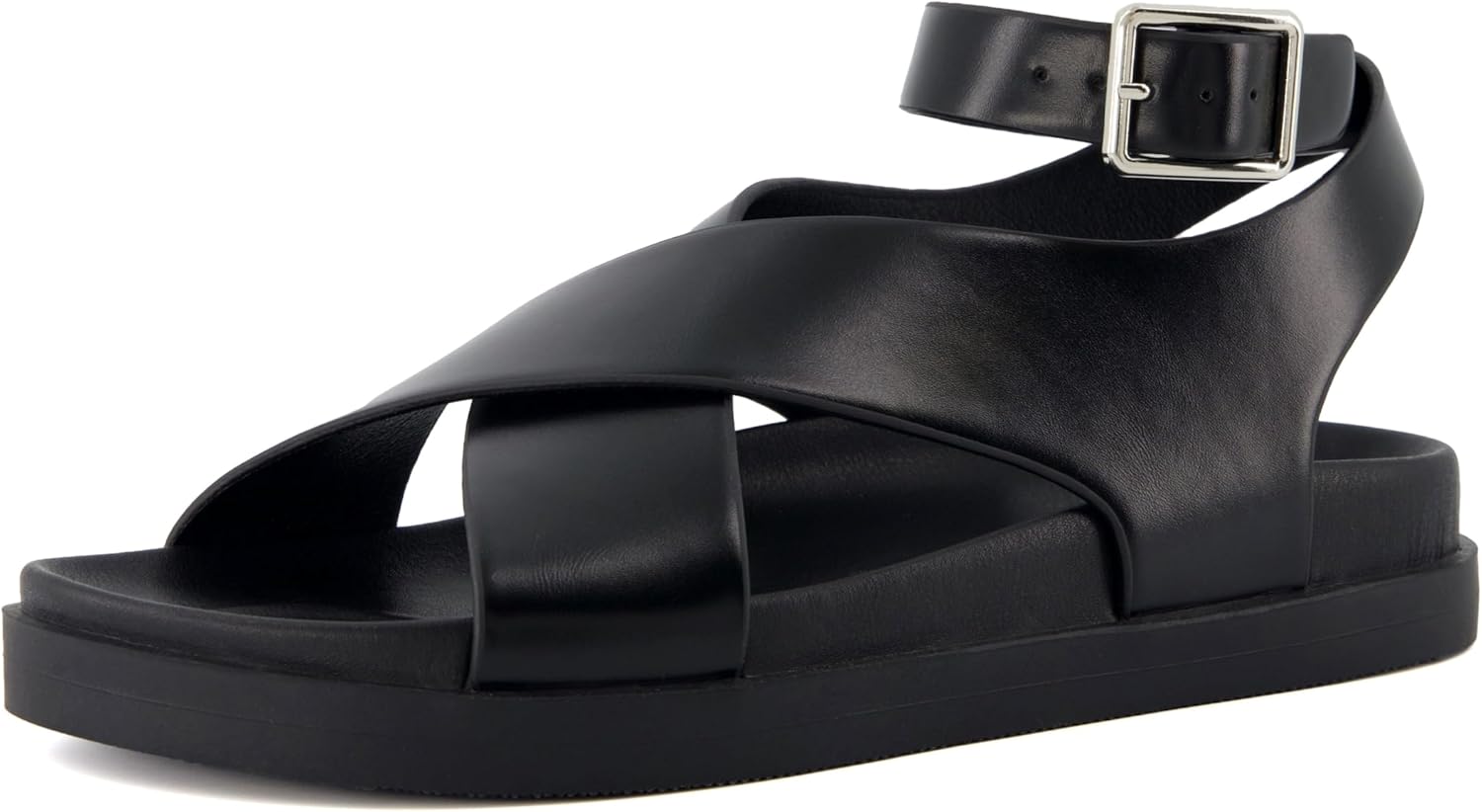 CUSHIONAIRE Emoji Platform Sandal for Women | Vegan Leather Crisscross Straps & Adjustable Ankle Buckle | Comfortable Walking Sandals | Slip-On Sandals for Women | Wide Width Available