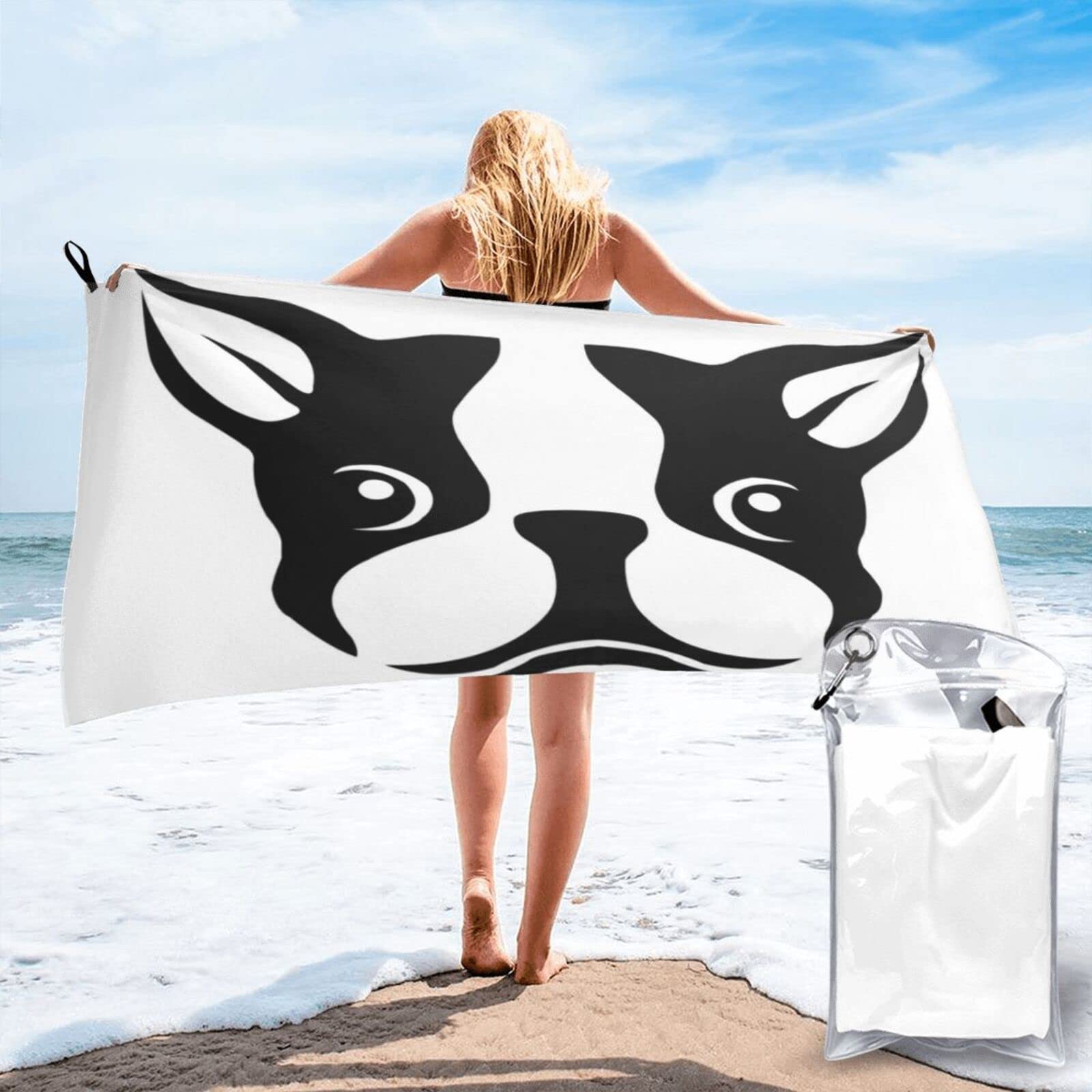 Ahdyr Quick Dry Towel French Bulldog Beach Towel Microfiber Quick Dry Sand Free Towel Travel Beach Towels with Pocket for Women Men Lightweight Beach Towel Pool Swimming Gym Travel Gift