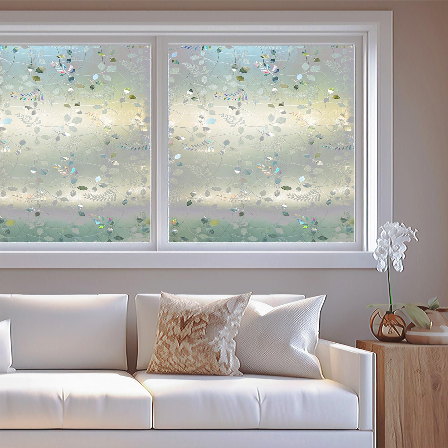 Privacy Film for Glass Windows 50 x 320 cm, Non-Adhesive Cling Removable, Without Glue Or Residue, Blackout Stickers Static Cling with Toolkit for Window, Leaves