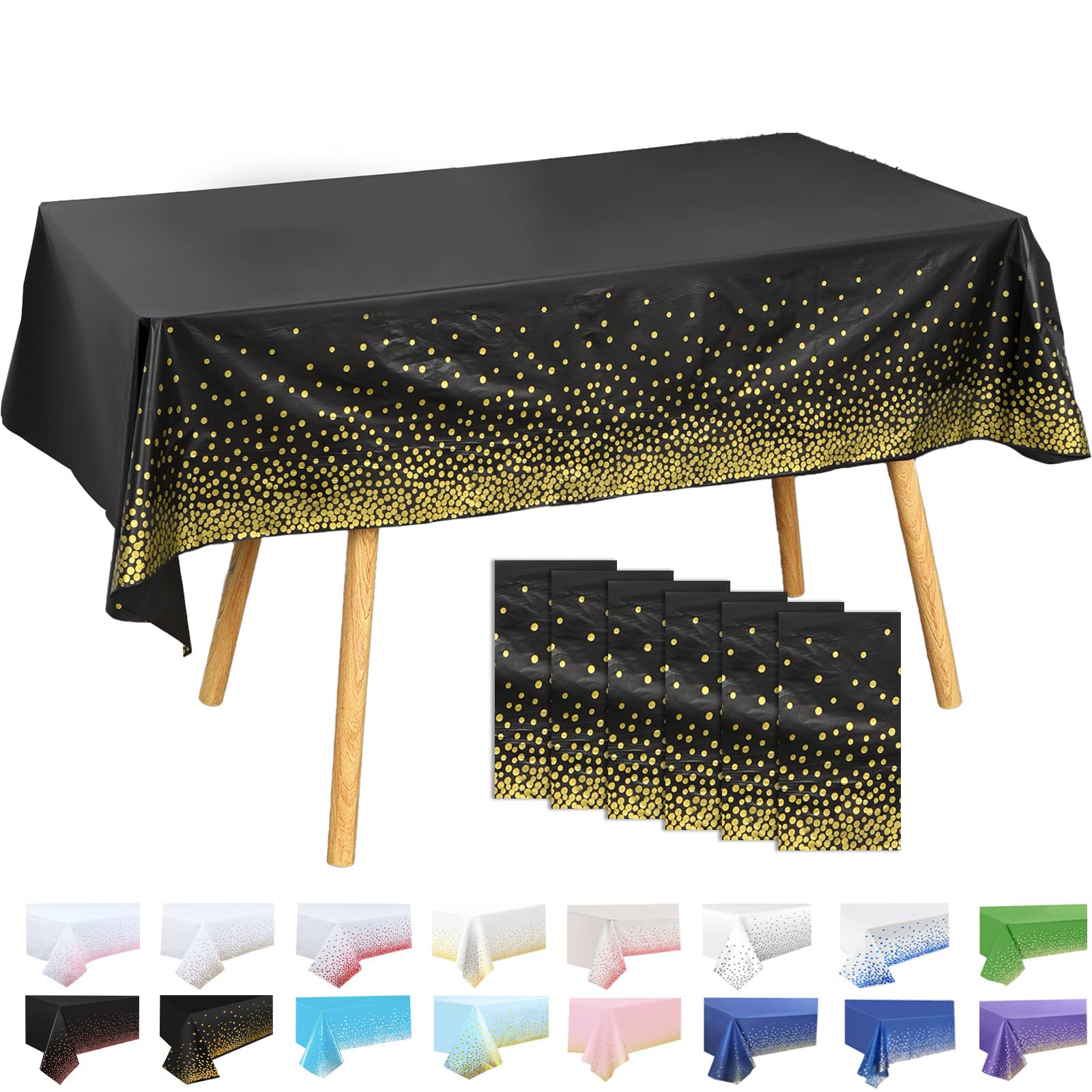 Aitsite Party Tischdecke – 4 Stück, 137x274 Cm, Rechteckig, Wasserdicht, Schwarz Mit Goldpunkten – Einweg-Tischdecke Für Geburtstag, Hochzeit, Weihnachten & Mehr