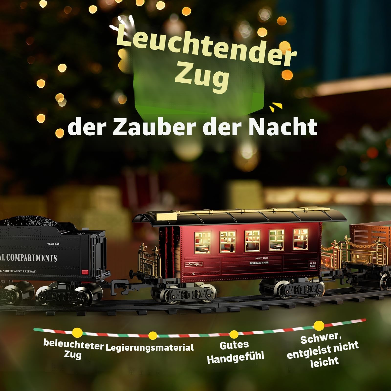Hot Bee Legierung Eisenbahn Kinder Elektrisch, Weihnachtszug Elektrisch, Eisenbahn Weihnachtsbaum, Weihnachtszug für den Tannenbaum, Geschenk Junge 3 4 5 6 7+ Jahre