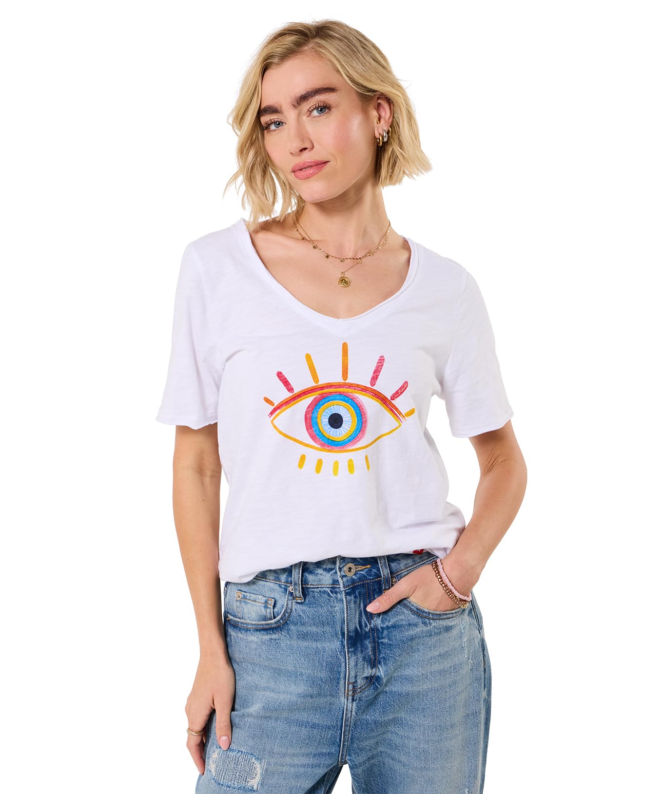 Joe Browns Women's White Eye Graphic Print T-Shirt In | Size: 8