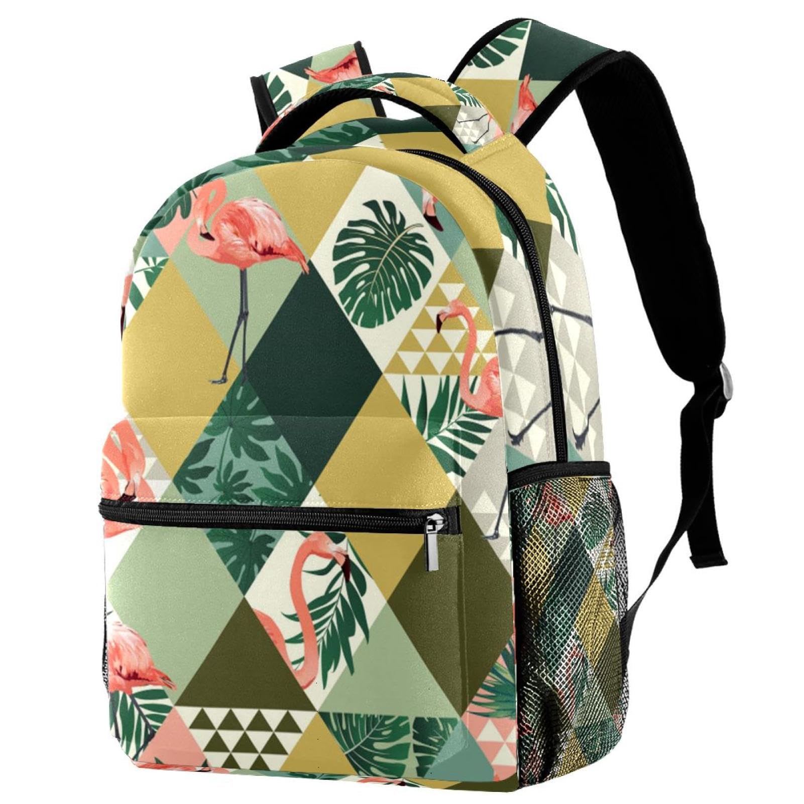 Sac à dos imprimé flamants roses et feuilles géométriques 40cm - 7