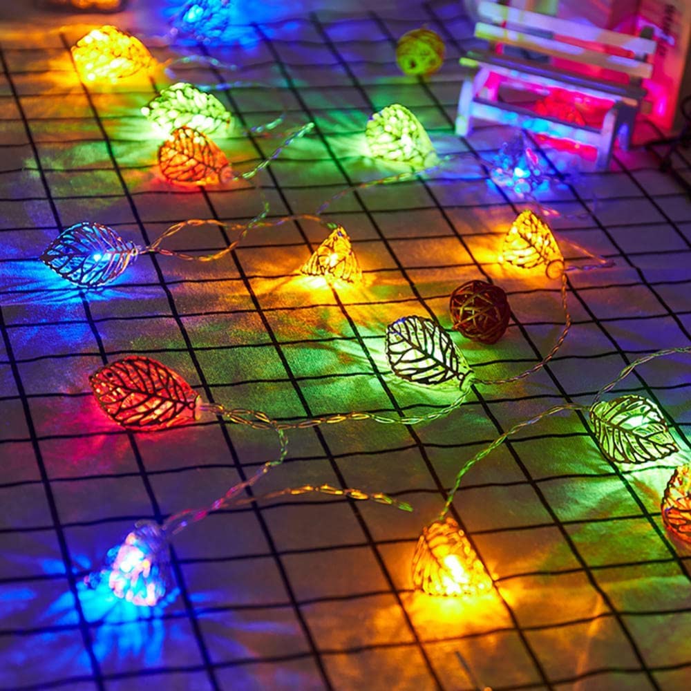 guirnaldas luminosas, Luces de cadena hojas doradas creativas | hadas hierro forjado | decorativas LED con pilas for bodas, Navidad, cumpleaños, vacaciones(Colourful,4.9FT(10LED))