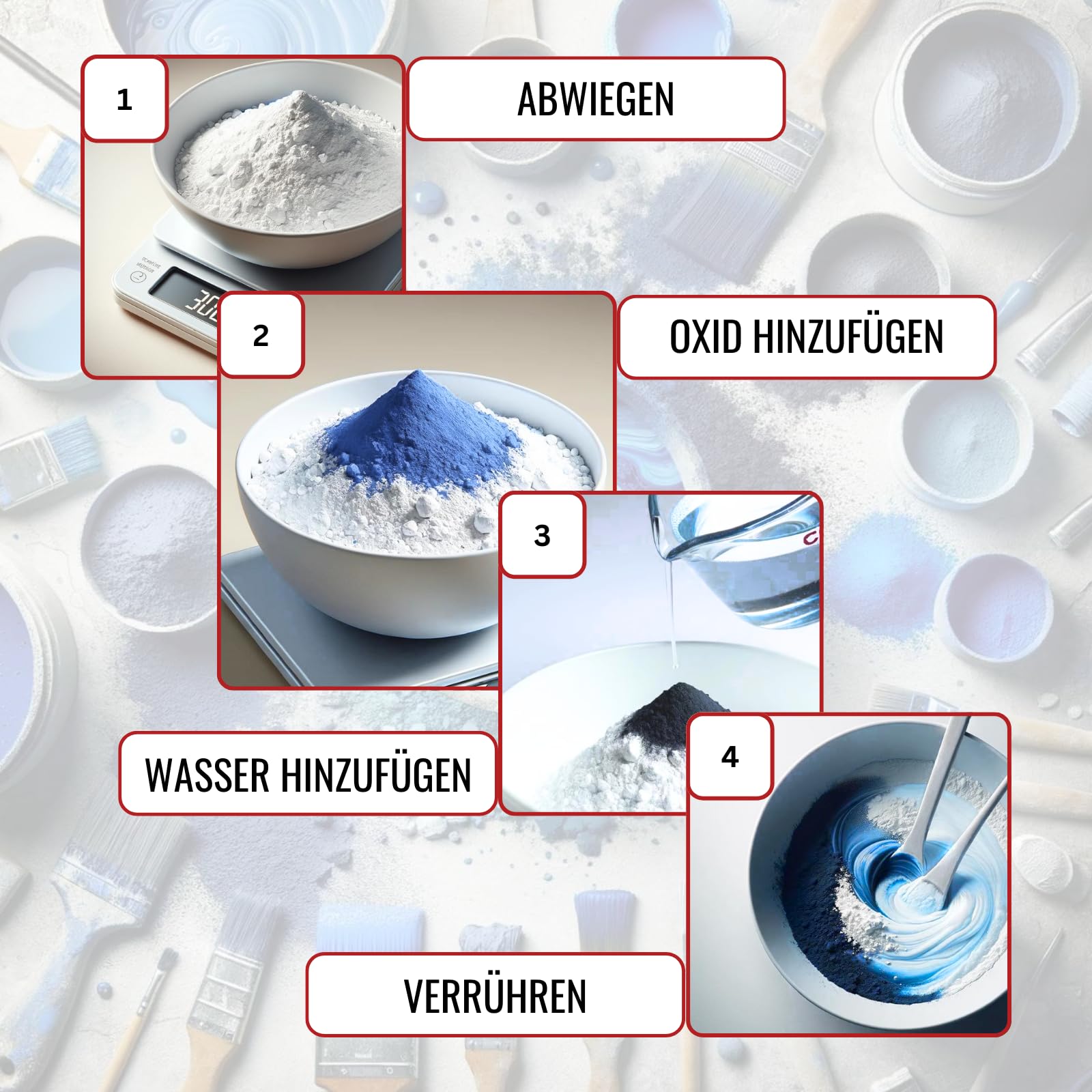 Pigmento de color TFC Óxido Azul Claro – Polvo de pigmento de alta cobertura para masas de moldeo en relieve como Xyrarock, yeso, resina epoxi y hormigón, Mate, Resistente a la luz y resistente a la