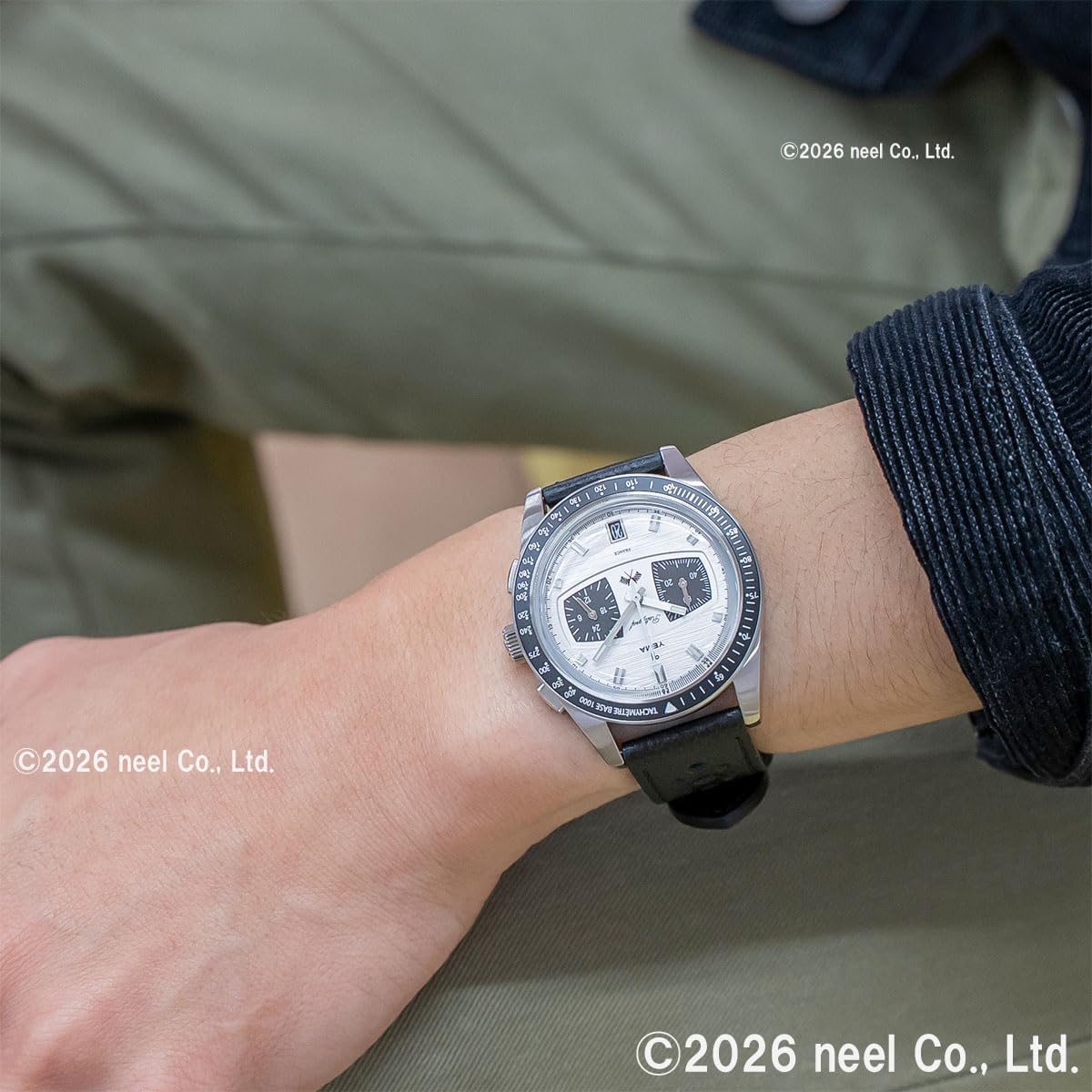 YEMA Rallygraf Panda Acier Hybride Mécanique Quartz Cuir Blanc Montre Homme, Noir