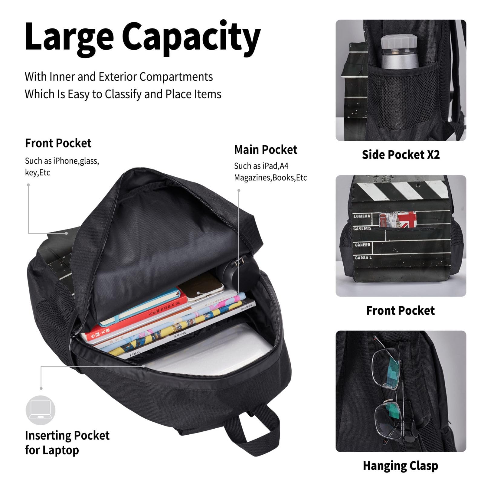 Zaino, borsa portapranzo, astuccio, set da 3 pezzi, per lavoro e