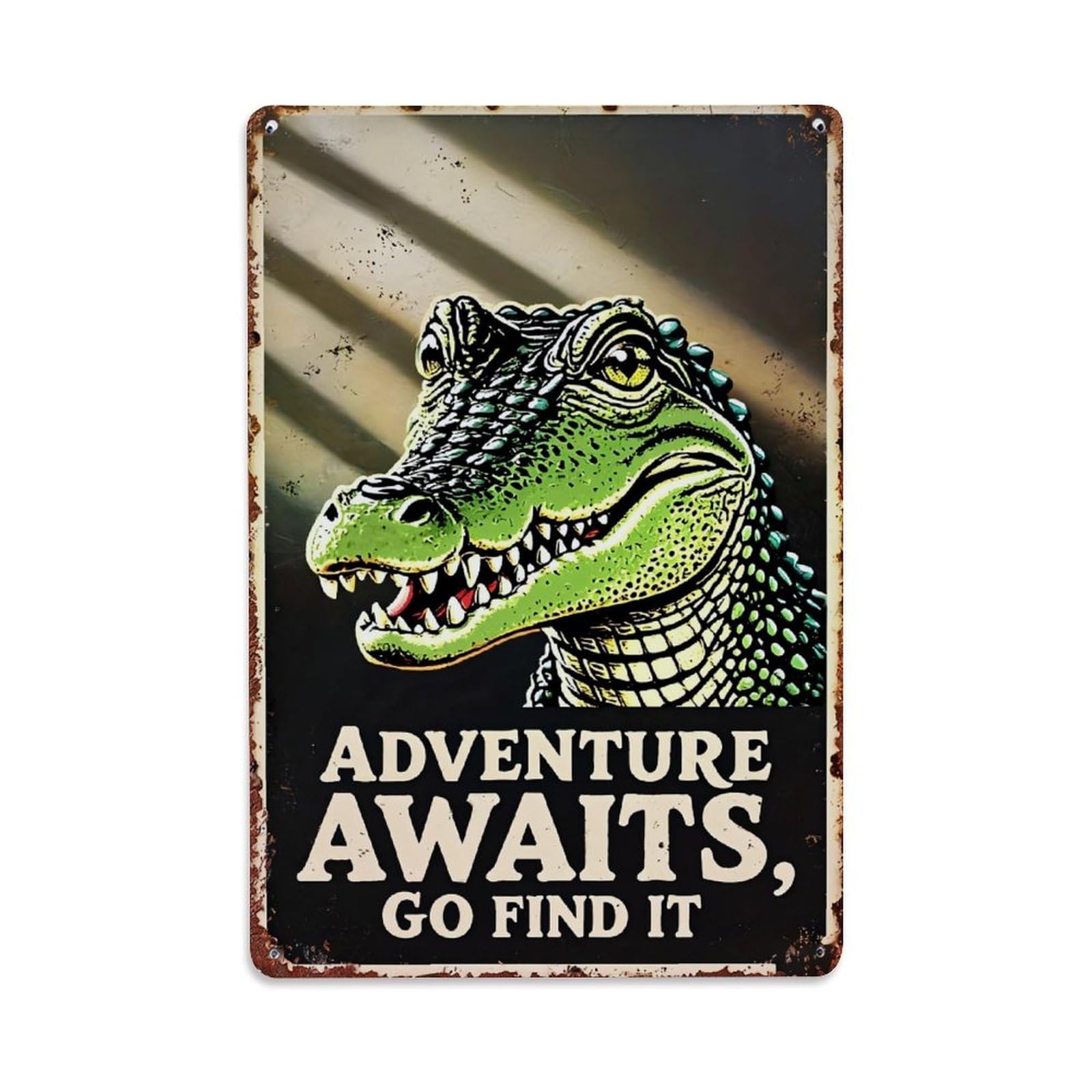 Nestemfo Vintage Green Crocodile Adventure Awaits Print Tin Sign Metal Sign, Living Room,Bar, Home, Bedroom Wall Decor,Retro Metal Poster 8X12 Inches