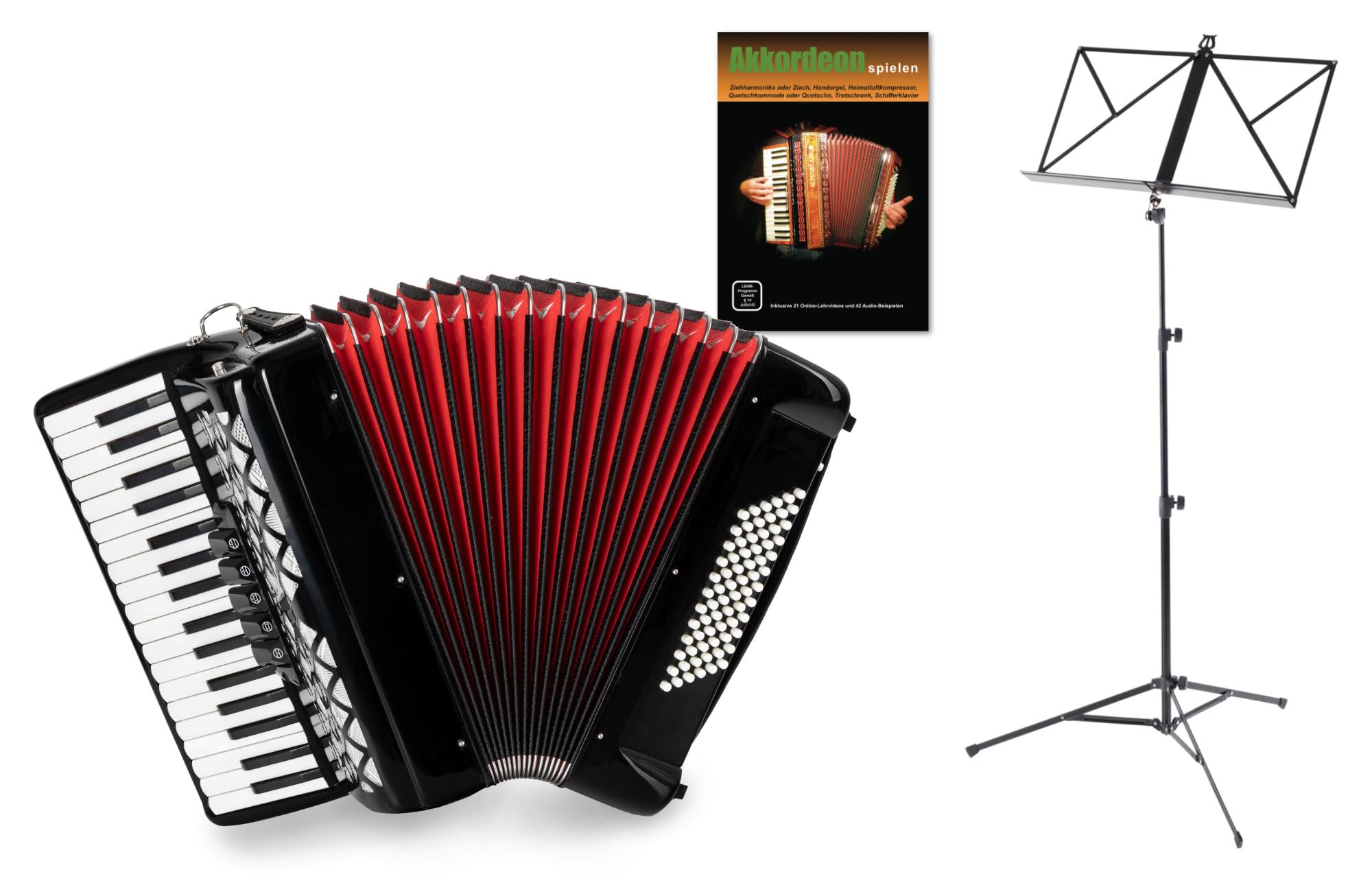 Classic Cantabile 72 Bass Fisarmonica "Secondo V" Set (Fisarmonica 72 bassi con borsa & tracolle incl. leggio & scuola di fisarmonica) Nero