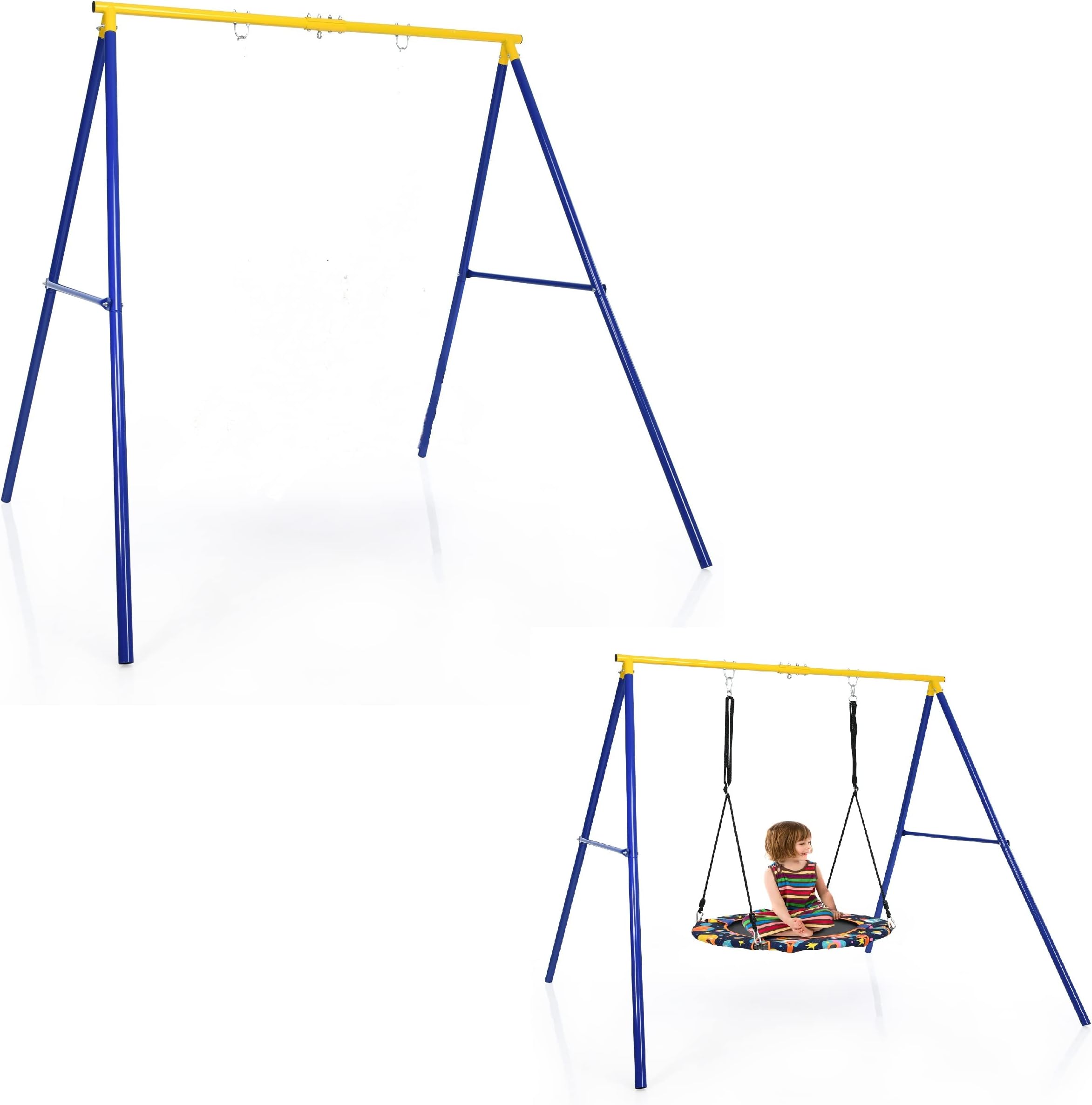AKUSTIKSwing Frame, Heavy Duty A-Frame Metal Swing Frame Stand with Ground Nail, Fits for Most Swings, Full Iron Anti-Rust Swing Stand, Outdoor Playground Play Set Toy for Kids Adults