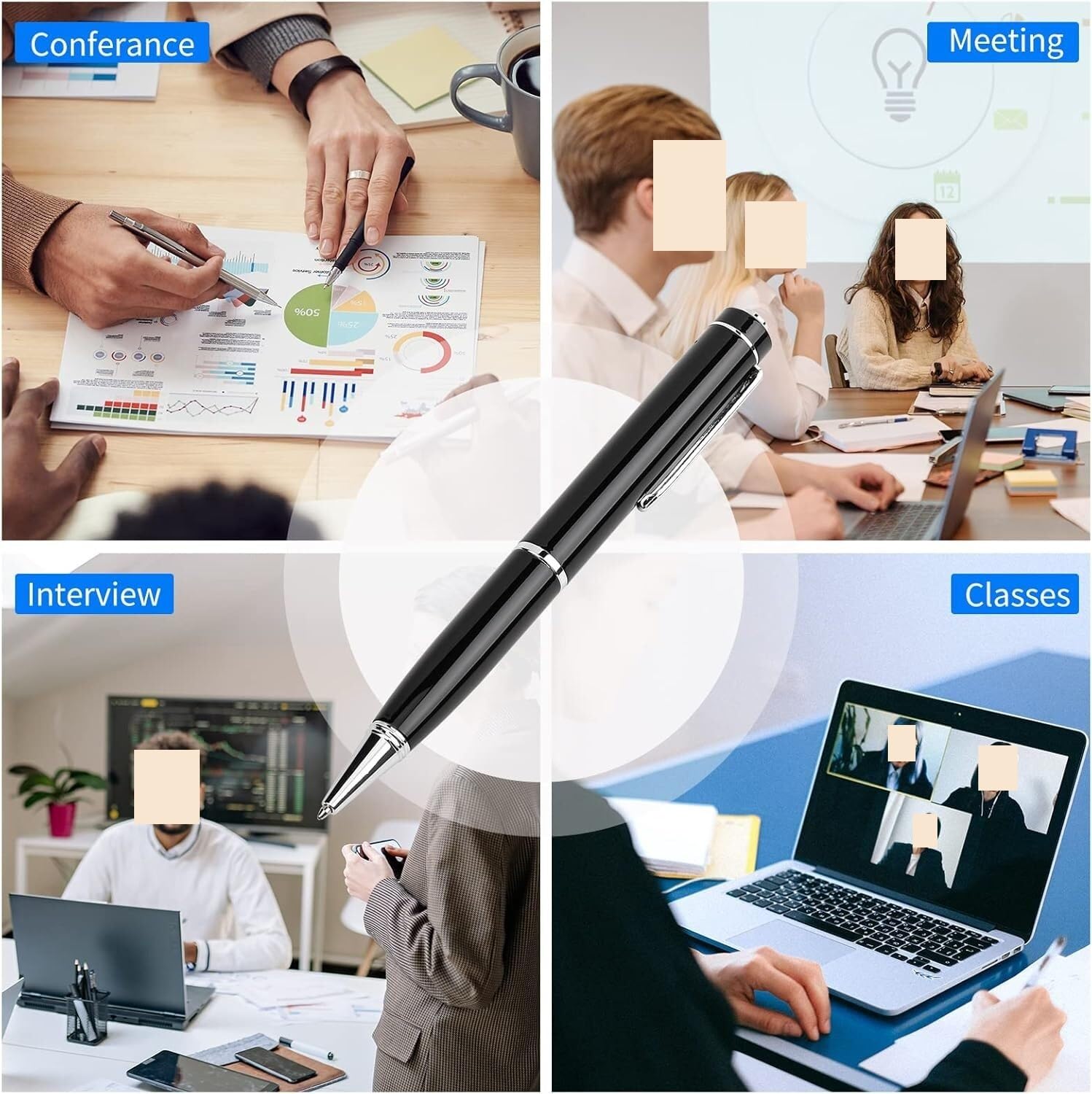 2 penne registratore digitale - attivazione audio, cavo USB e tappi for le orecchie, for lezioni, riunioni e interviste, apparecchiature di registrazione professionali