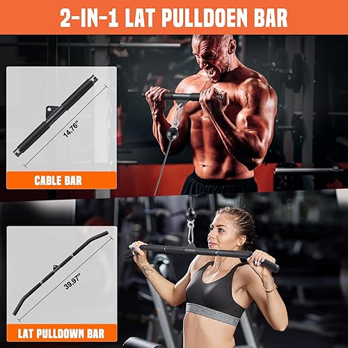 Miniatura 6 de SERTT Sistema de polea de cable para gimnasio, accesorio de polea de estante eléctrico con barra desplegable LAT 2 en 1 y pasador de carga mejorado,