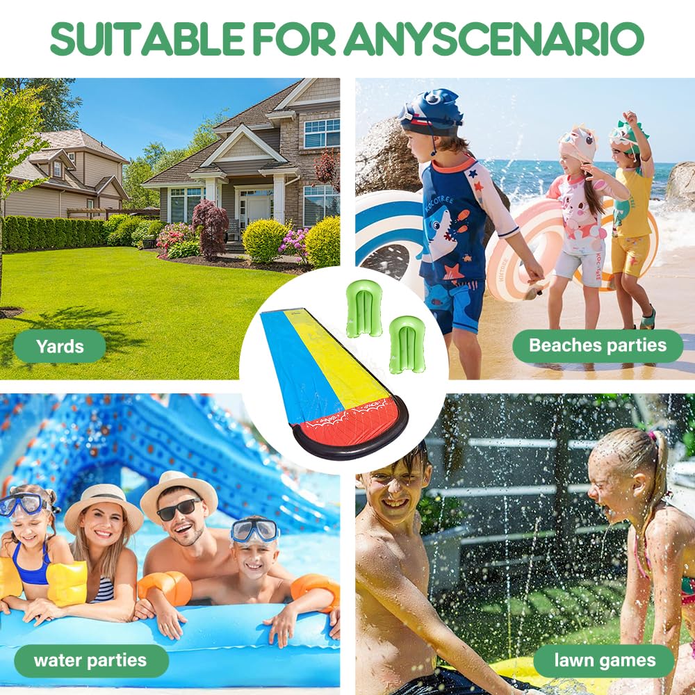 Wasserrutsche,188in x 54in (480 x 140 cm) Wasserrutsche Garten für Kinder mit 2 Bodyboards, Wasserspielzeug Kinder für Sommer Garten Pool Outdoor