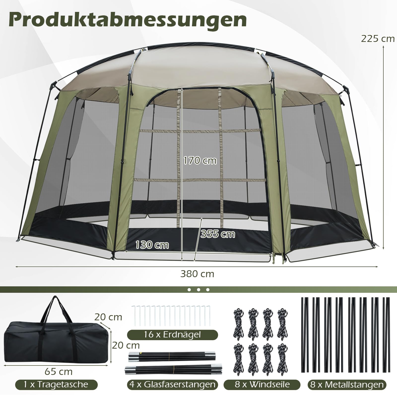 COSTWAY Namiot Pop Up dla 6-8 osób, przenośny namiot kempingowy z siatką i torbą do przenoszenia, ochrona przed słońcem, wentylacja 360°, namiot samorozkładający na kemping, taras, do ogrodu, na