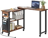 GarveeHome Rotating Swivel End Table with Charging Station, Removable Storage Bag & 6 Lockable Wheels for Bedroom Living Room