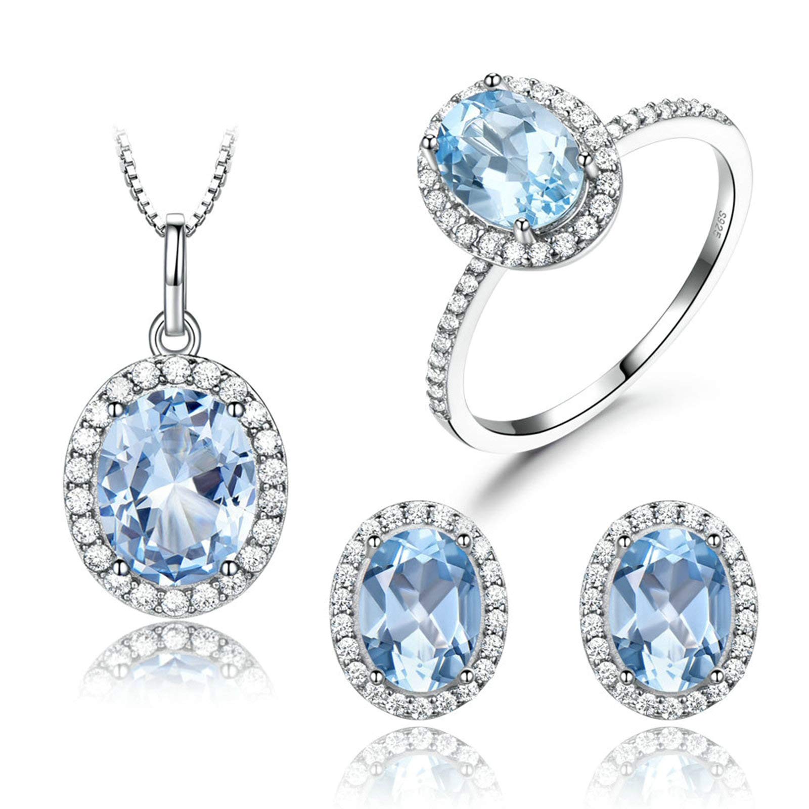 Anello Donna, Catena Donne Argento Ovel Elegante in Argento 925 Set Orecchino Collana E Anello per Donna Donna Zirconia Cubica Blu