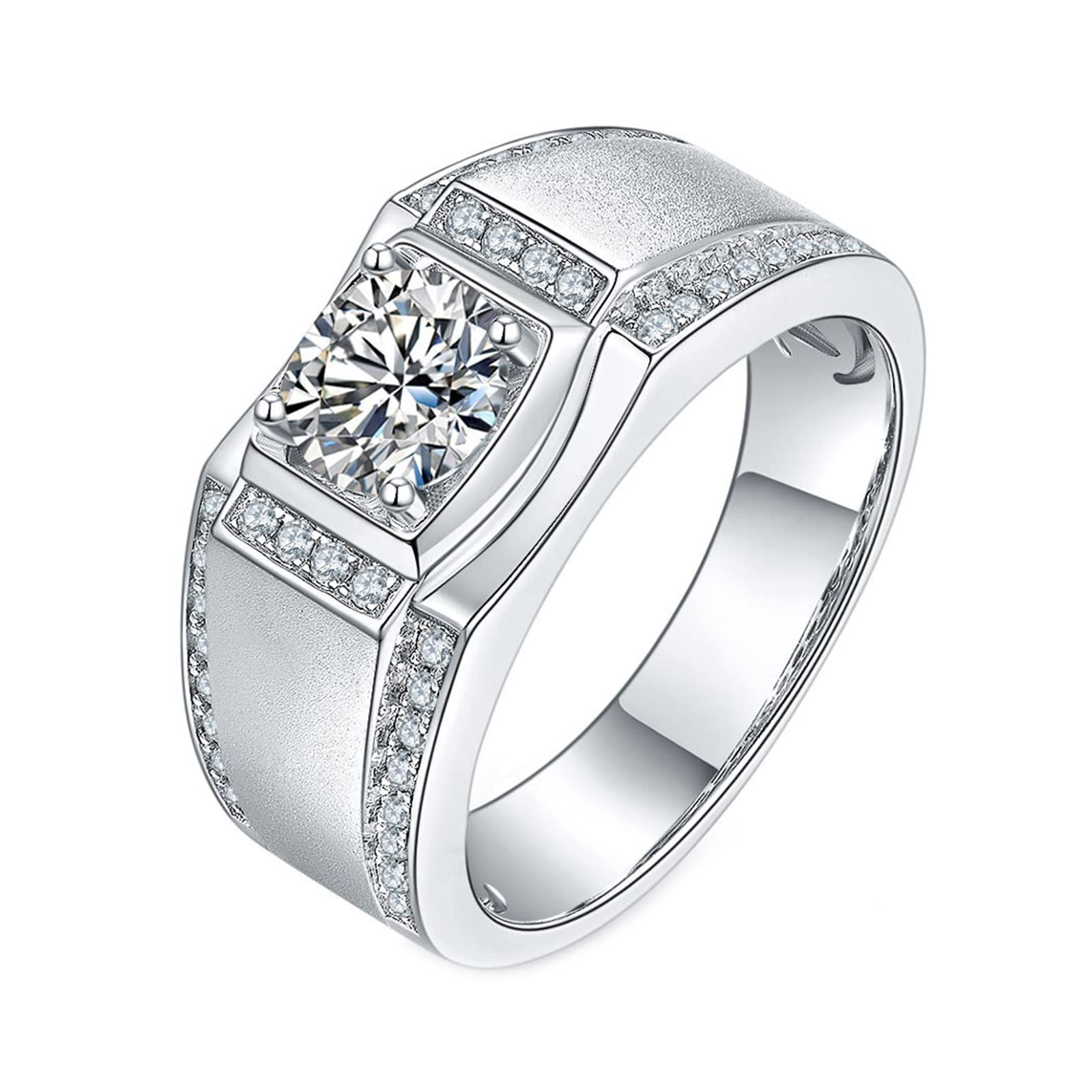 Daesar Anelli Pietra Uomo, Anelli in Argento Fidanzamento Elegante Opaco Rotondo 4 Punte 1 ct Anello Solitario Moissanite Argento