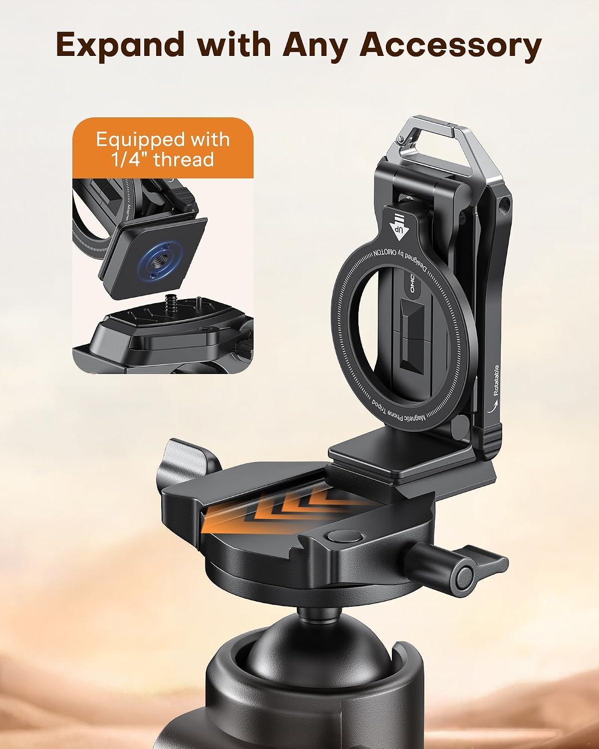 OMOTON Dual-Side Magnetic Phone Tripod Mount, Front Magnetic for iPhone & Rear for Photography Accessories, Phone Stand with Arca Quick Release, 1/4" Thread, Content Creator Essential for Travel