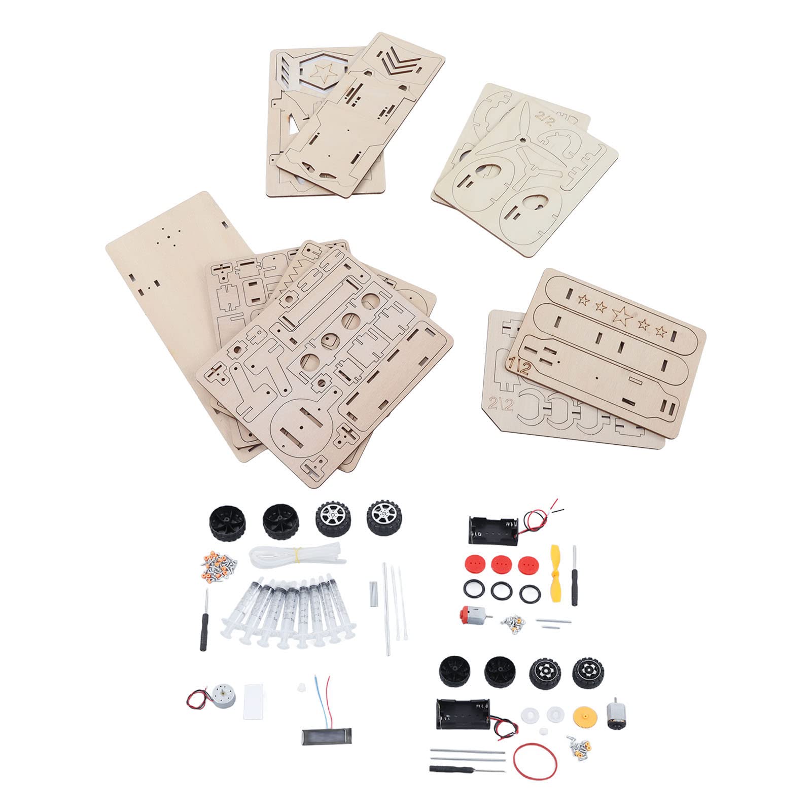 Projekt naukowy DIY dla dzieci w wieku 6–14 lat — zestaw do montażu drewnianych puzzli 3D — kolekcja 4 zestawów, w tym koparka-helikopter samolotowy i samochód wyścigowy —