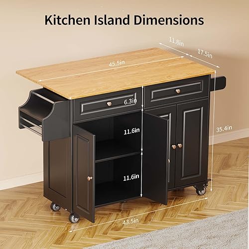Miniatura 5 de Aiho - Isla de cocina con almacenamiento isla de cocina rodante con carrito de 52 pulgadas de madera maciza con toallero estante de especias y