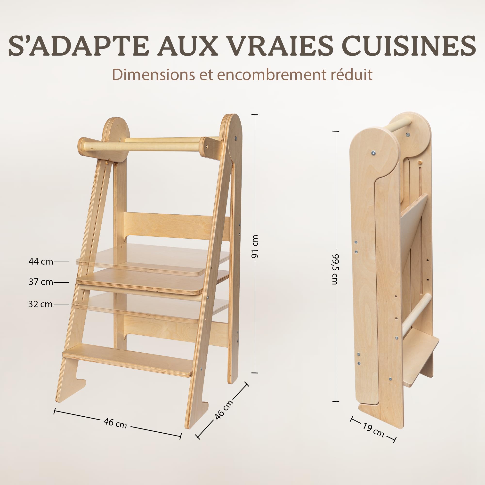 Tour Montessori Pliable Observation Enfant Bois Naturel