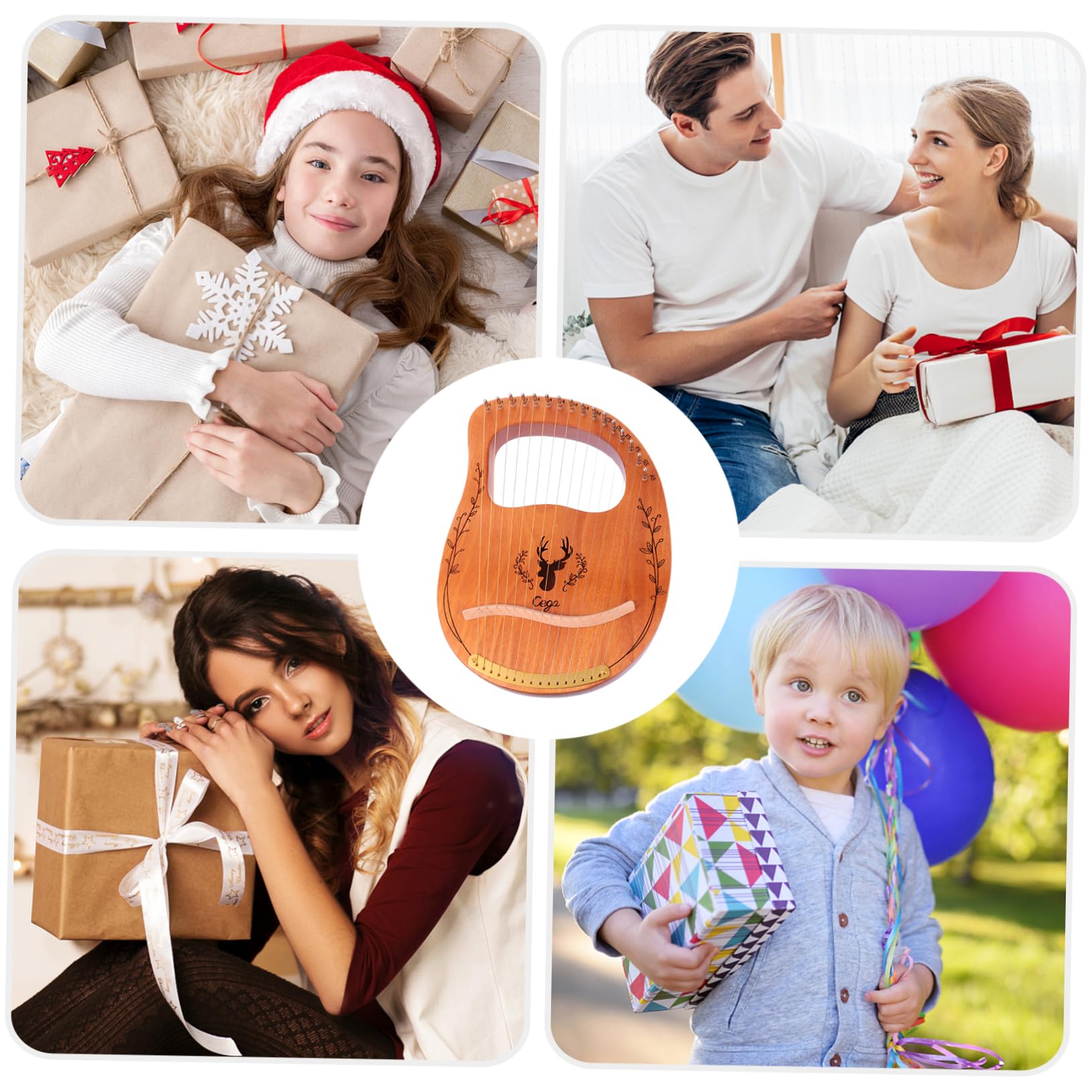 Abaodam Portable Wood Harp Lyre 16 Strings Body String Instrument for Beginners