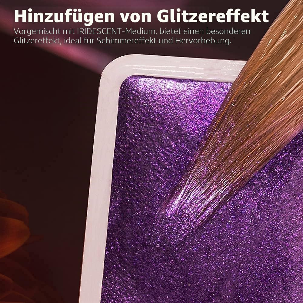 Paul Rubens Künstler-Aquarellfarben – Metallic-Glitzer-Vollfarben – Rosa tragbarer Metallkoffer mit Palette – 24-Farben-Set, funkelnde Aquarellfarben