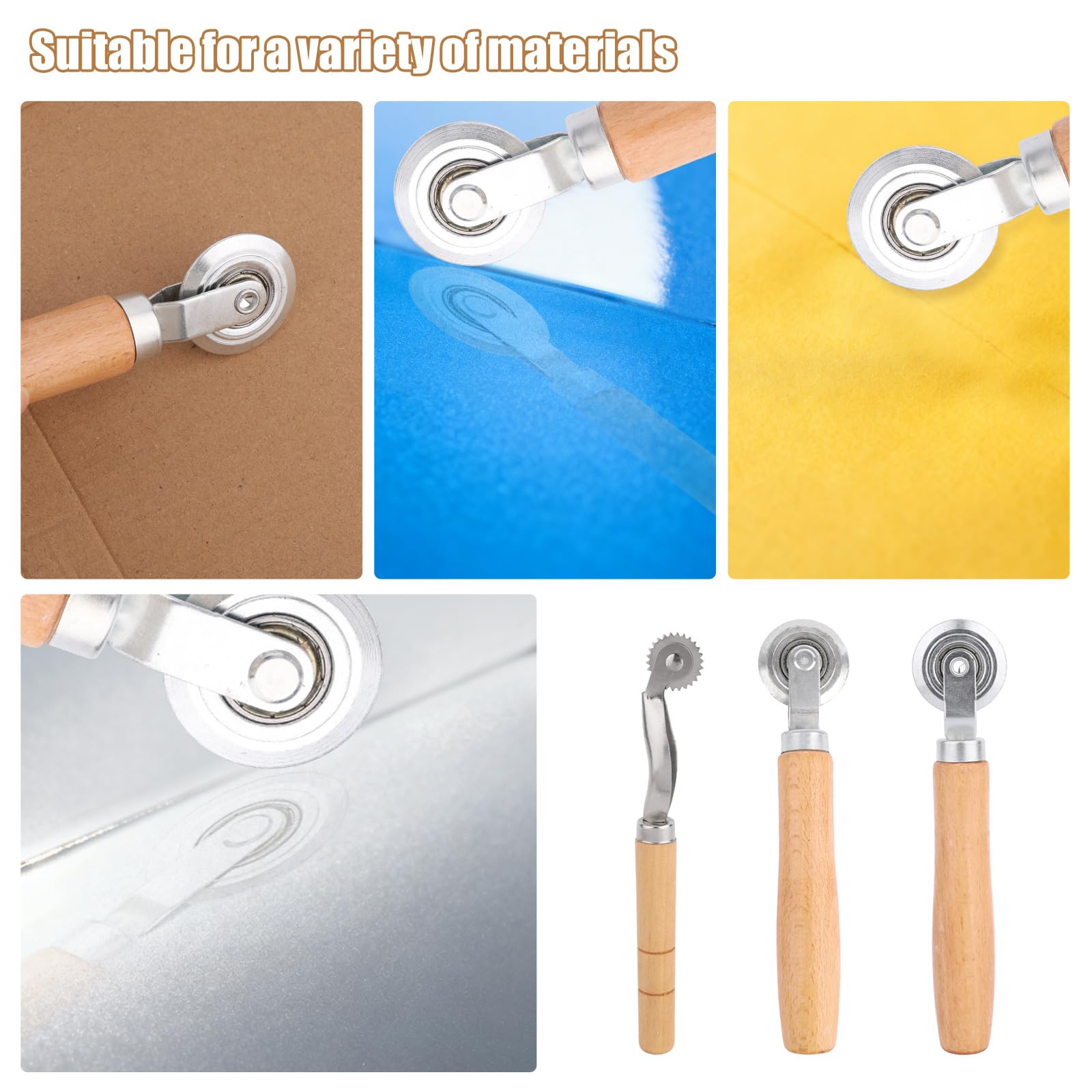Penitue 3stk Box-Größenanpasser Werkzeug-Set, Rissfrei Karton-Falzwerkzeug mit Durchgezogenem & Gestricheltem Linien-Rillrad Holzgriff für DIY Papierbasteln Geschenkbox-Herstellung Buchbinderei