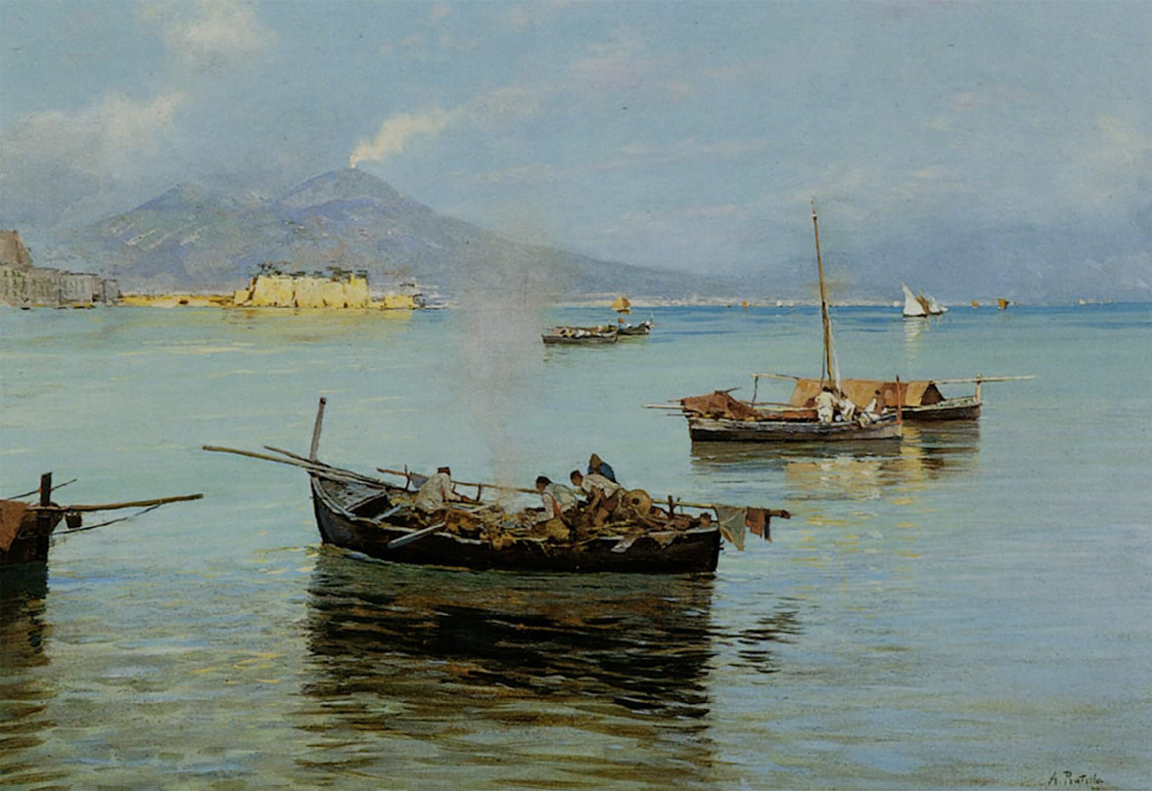 SERENDIPITP Abstract Painting Mural Print Picture Wall Decor Painting Porto De Napoli of by Attilio Pratella Vintage Wall Artwork for Home Decor 60x90cm