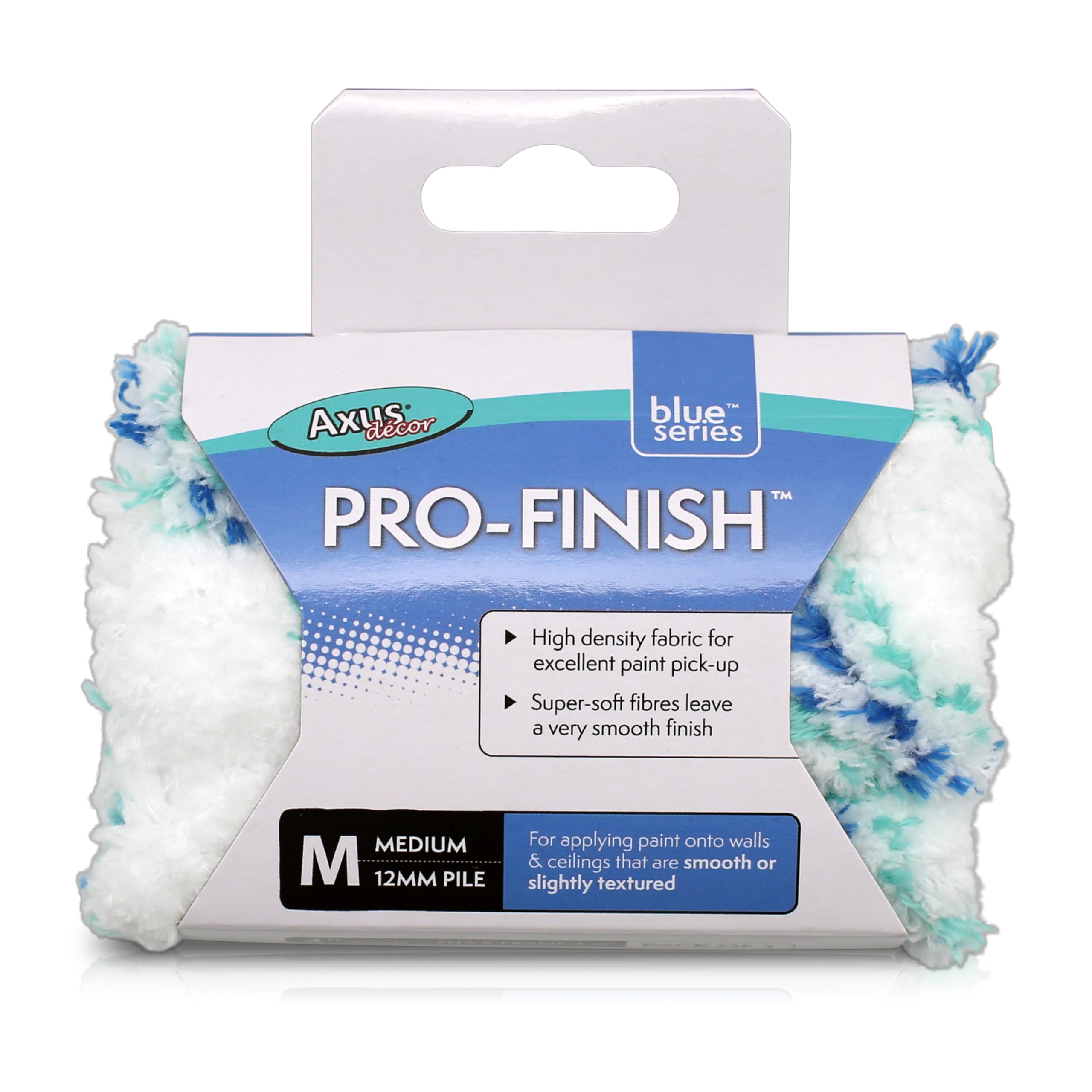 Axus Decor Blue Pro-Finish Roller, Medium Pile ( Series) Ultra Fine Finish, For Smooth Or Semi Smooth Walls & Ceilings, Compatible With Standard Mini Roller Frames, 4"/100Mm,3Pk