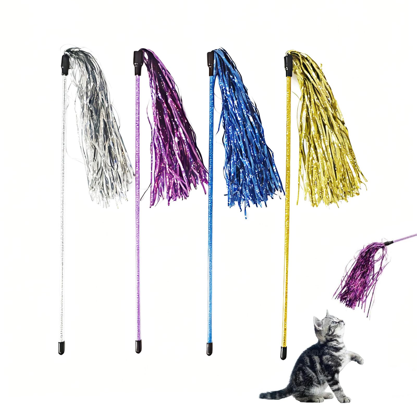 Amazon.com : IUHKBH Cat Wand Toys, 4 PCS Tinsel Teaser Wand Shiny