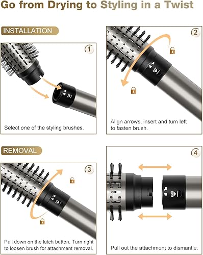 Miniatura 6 de Cepillo secador de pelo y estilizador de pelo, 110,000 rpm, secador de pelo iónico negativo de alta velocidad, secado rápido, multipeinador, cepillo