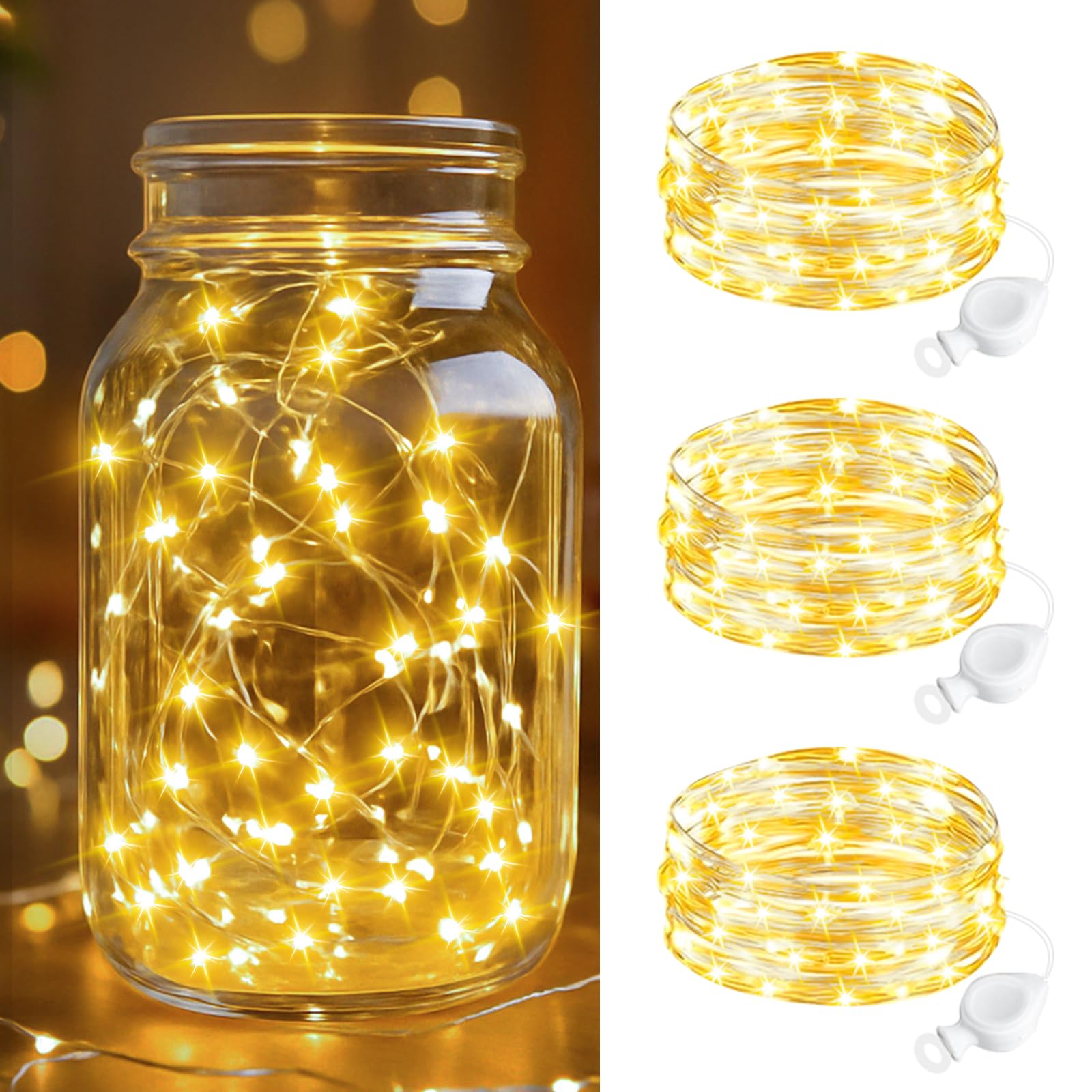 btfarm 3 Pack 2M Fairy Lights Battery Operated, Fairy Lights That can be Hung, Fairy String Lights for Mason Jars Vases Table Centerpieces Wedding Decorations Christmas Tree, Warm White-image-10