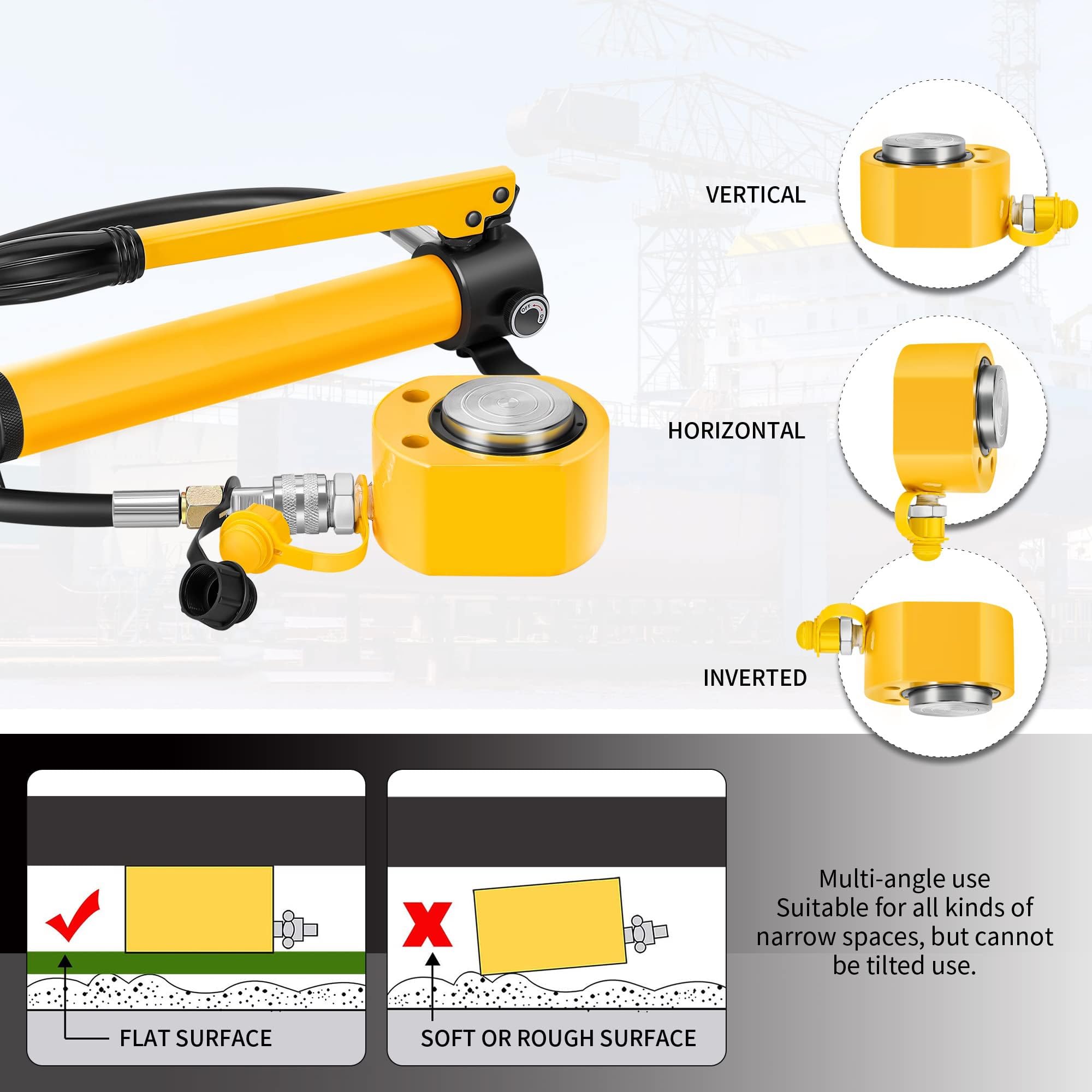 Zestaw podnośnika hydraulicznego z pompką ręczną do ciasnej przestrzeni, pojemność 20T, skok 18 mm, zawiera pompkę ręczną CP-180