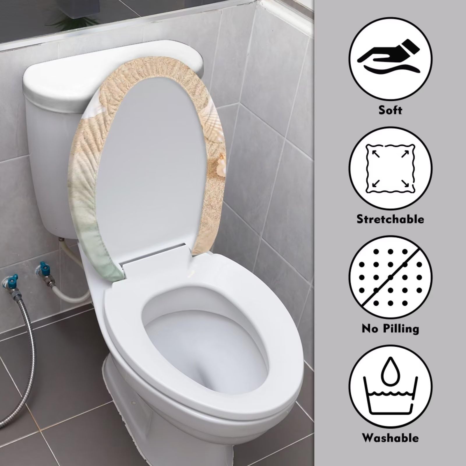 COEQINE Sea Beach Toilet Lid Cover,Toilet Seat Lid Cover,Fashio Novelty Print Lids Cover Soft Elastic Non Slip - Image 3